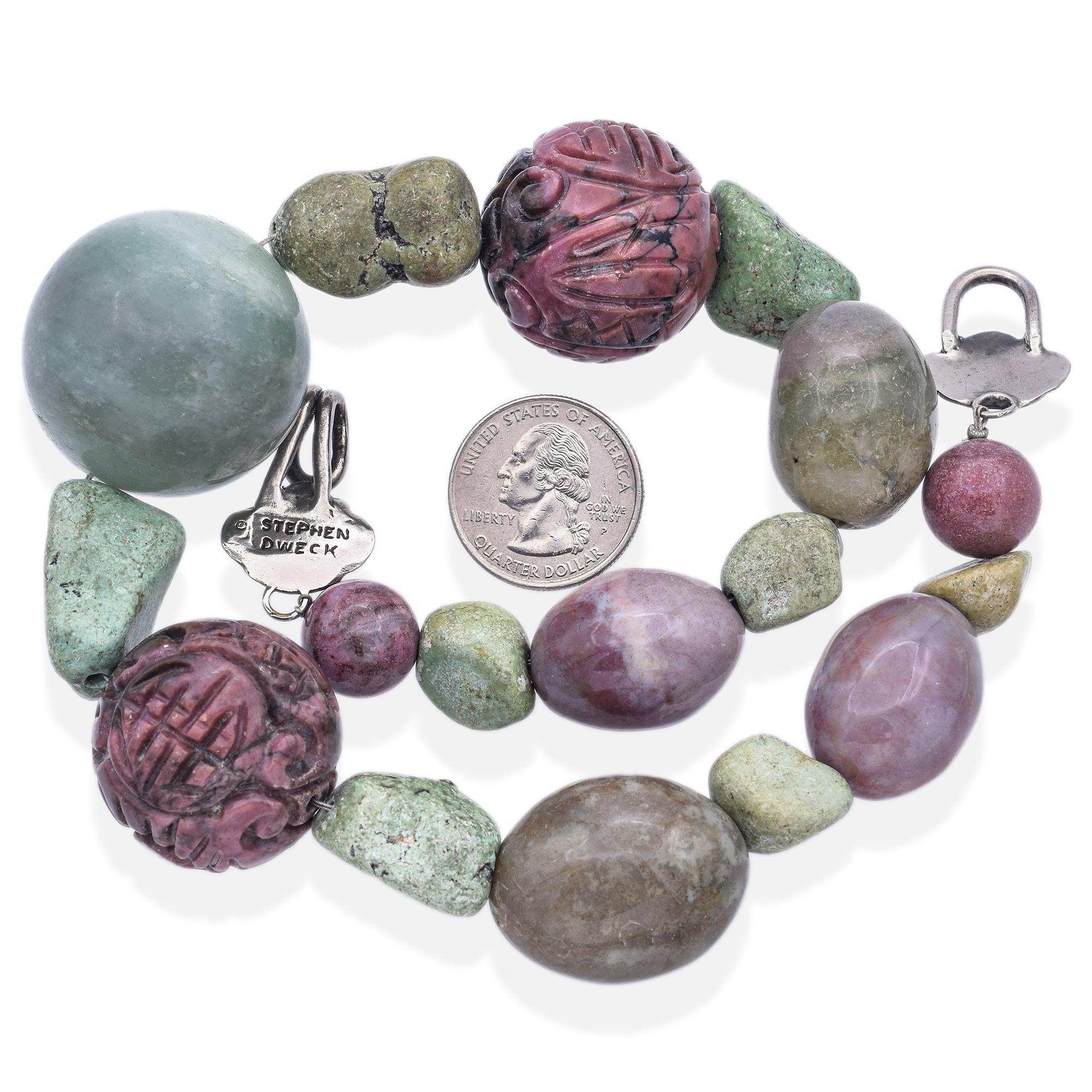 Grezzo Stephen Dweck - Collana di perline in argento sterling con turchese e lepidolite e rodonite in vendita