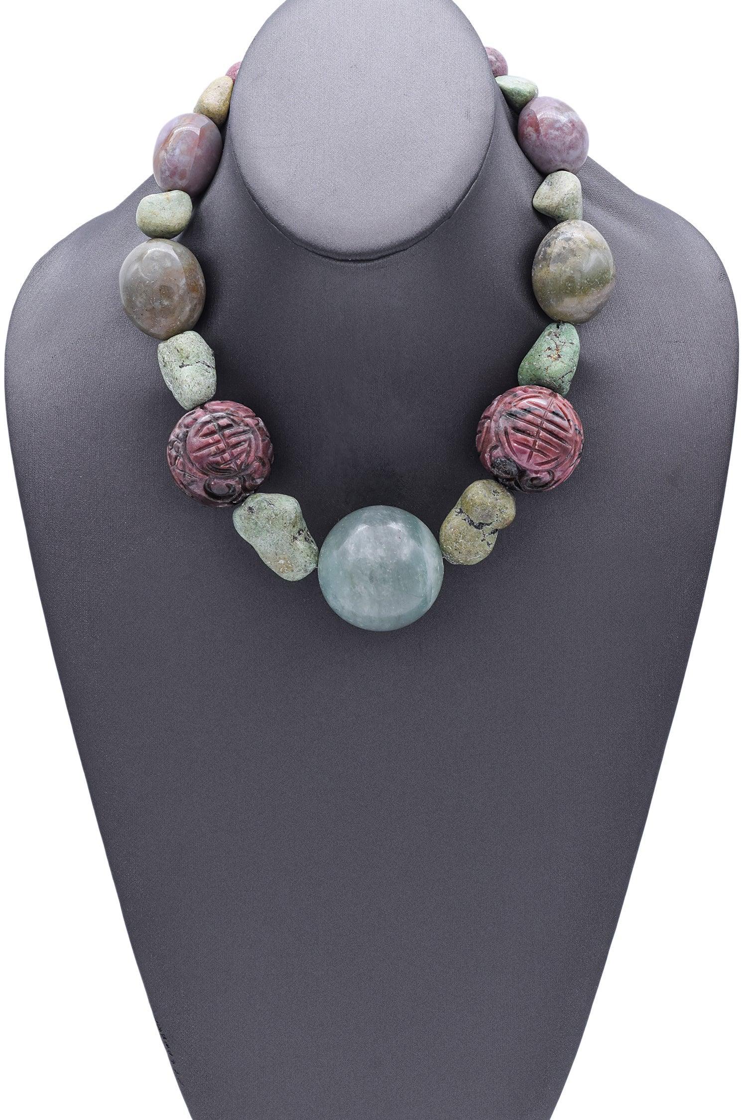 Stephen Dweck - Collana di perline in argento sterling con turchese e lepidolite e rodonite In condizioni buone in vendita a New York, NY