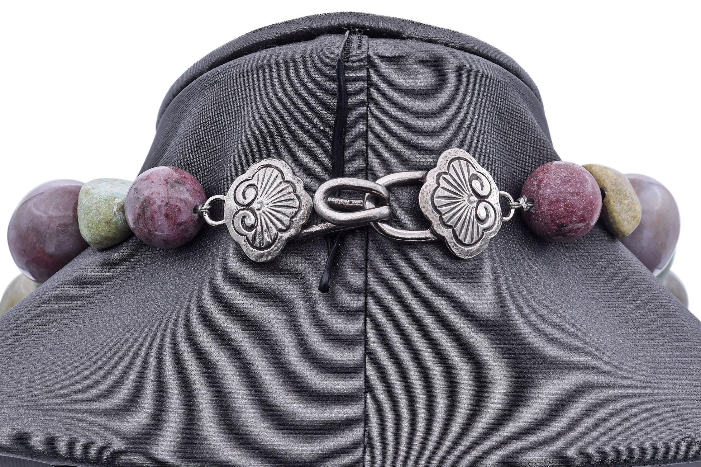 Donna Stephen Dweck - Collana di perline in argento sterling con turchese e lepidolite e rodonite in vendita