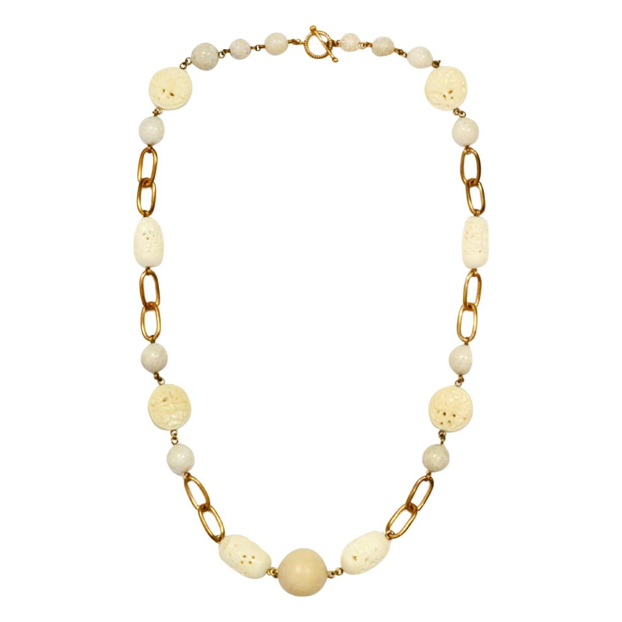 Stephen Dweck White Agate and Wood Chain Link 37" Necklace