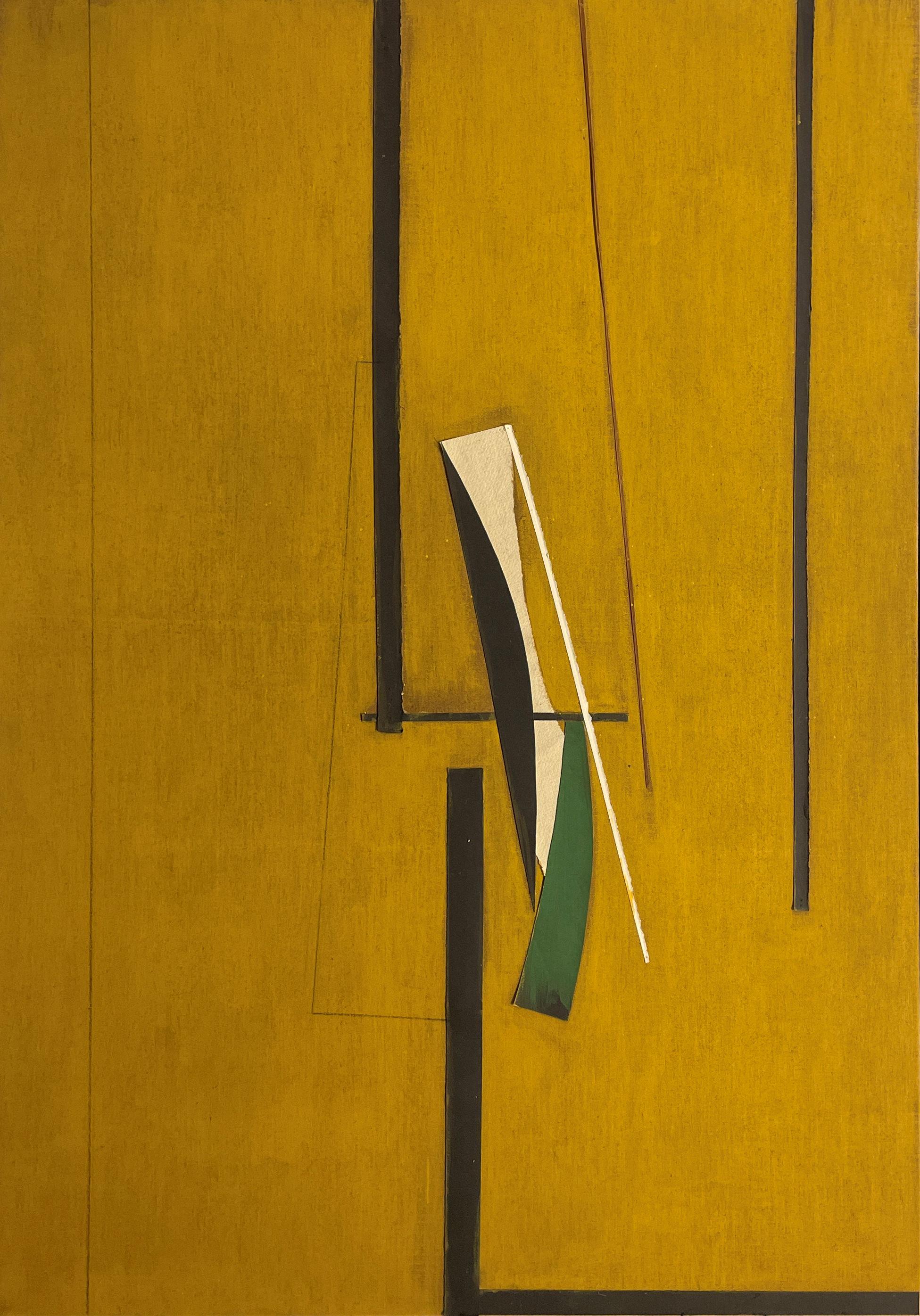 Stephen Edlich
Ouverture, avec des formes de cyprès, 1982
Signé, daté et titré sur le châssis
Peinture acrylique, techniques mixtes et toile de jute sur toile
60 x 40 pouces

Artiste travaillant dans les traditions post-cubiste et constructiviste,