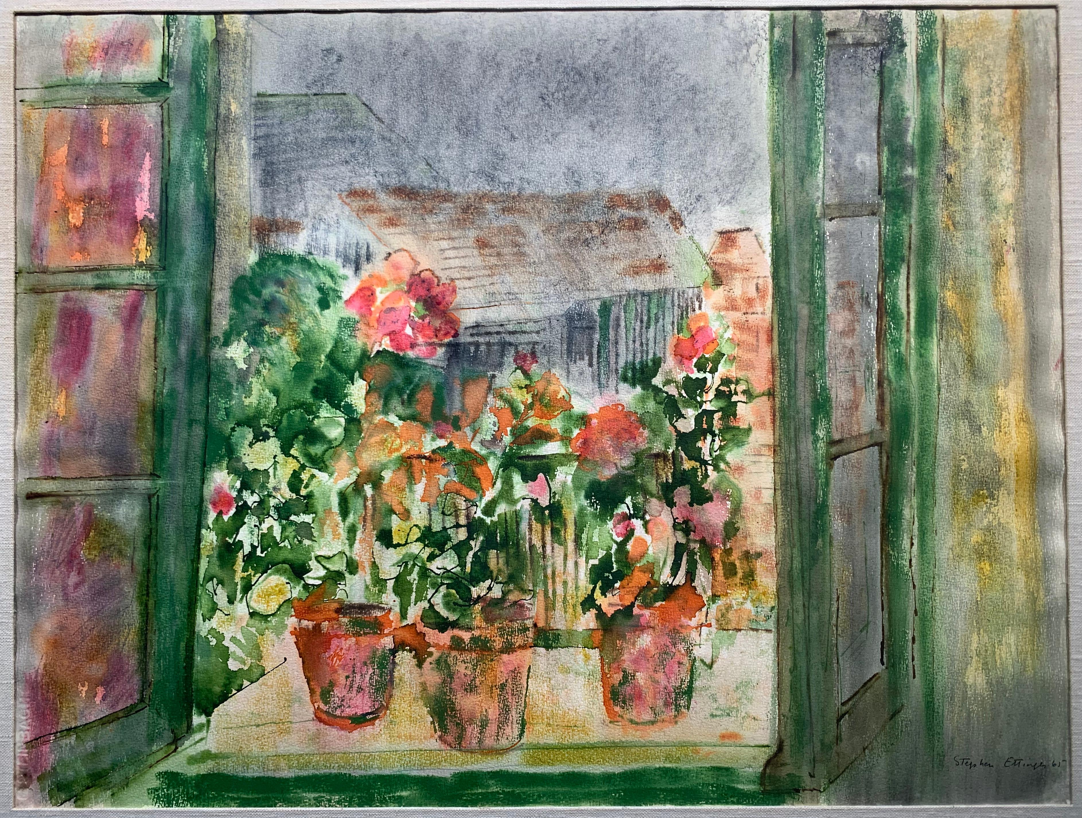 Stephen Ettinger Still-Life Painting - Geraniums Window Still Life