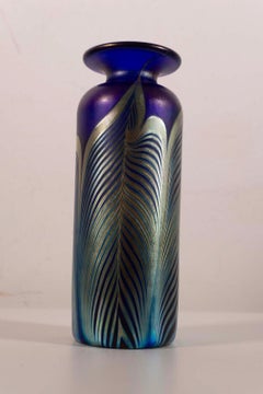 Stephen Fellerman Signed Art Nouveau Style Blue & Green Signed Small Glass Vase