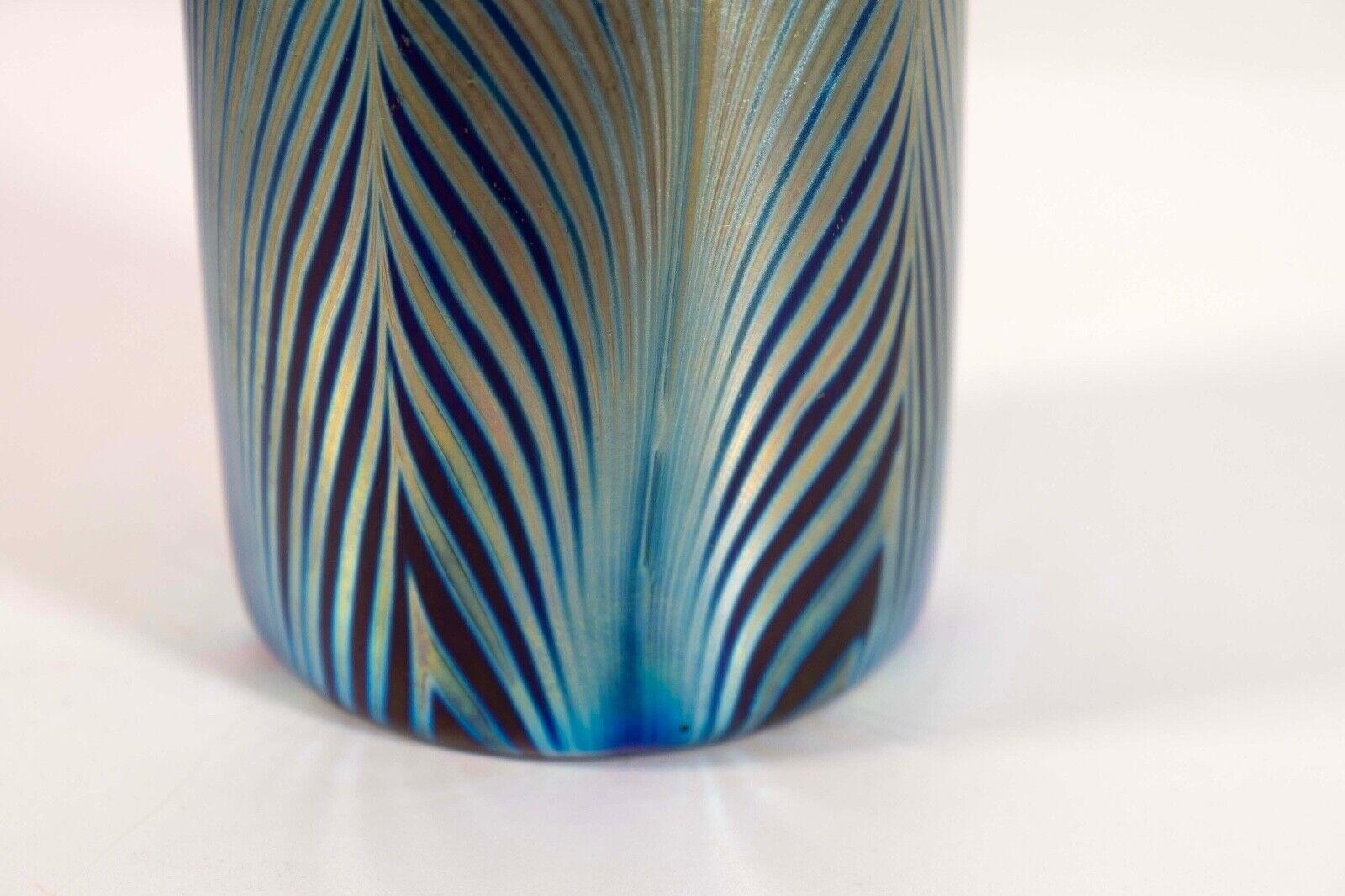Petit vase en verre de style Art Nouveau signé bleu et vert Stephen Fellerman en vente 1