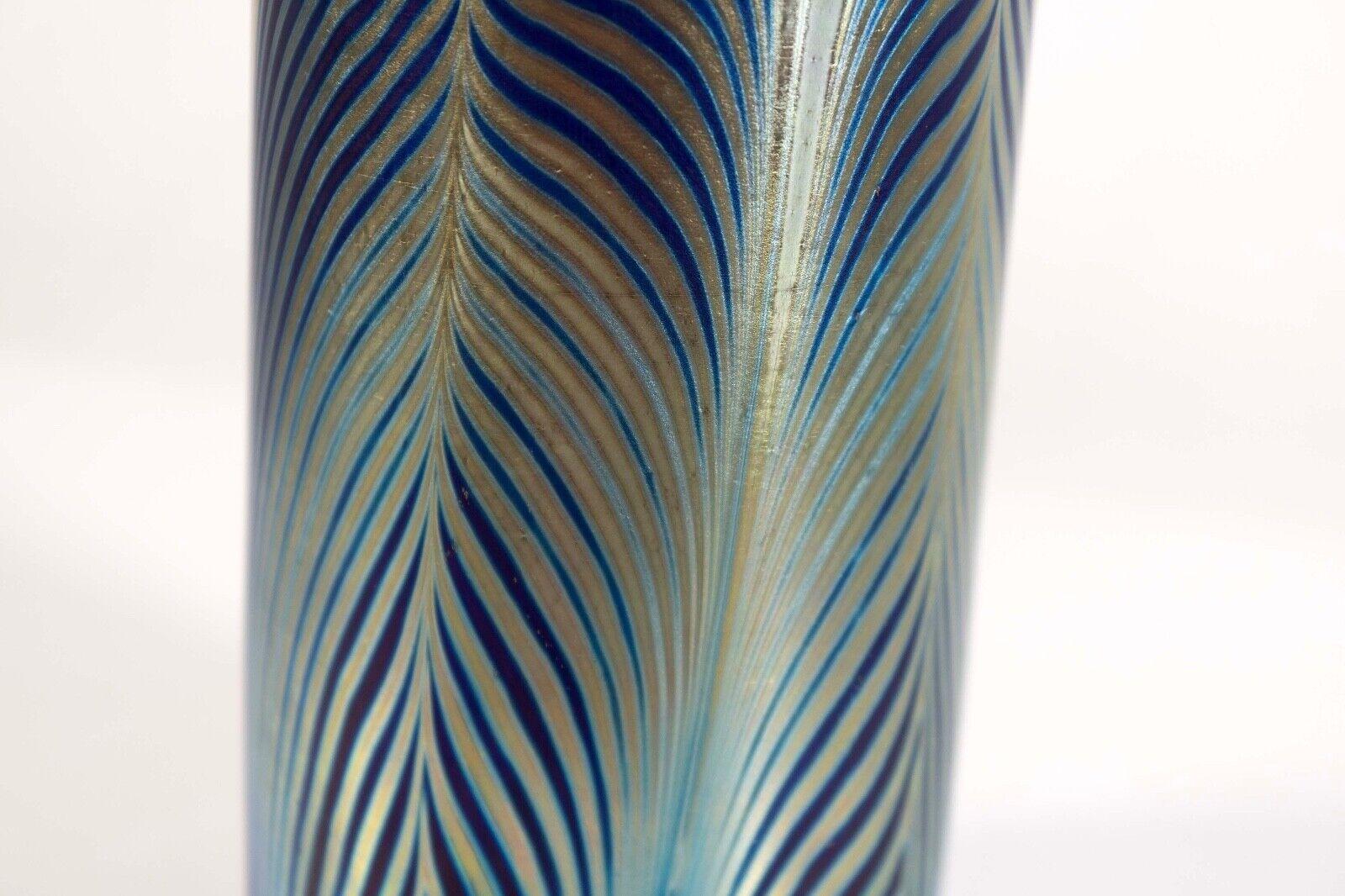 Stephen Fellerman Signed Art Nouveau Style Blue & Green Signed Small Glass Vase For Sale 3