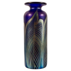 Vintage Stephen Fellerman Signed Art Nouveau Style Blue & Green Signed Small Glass Vase