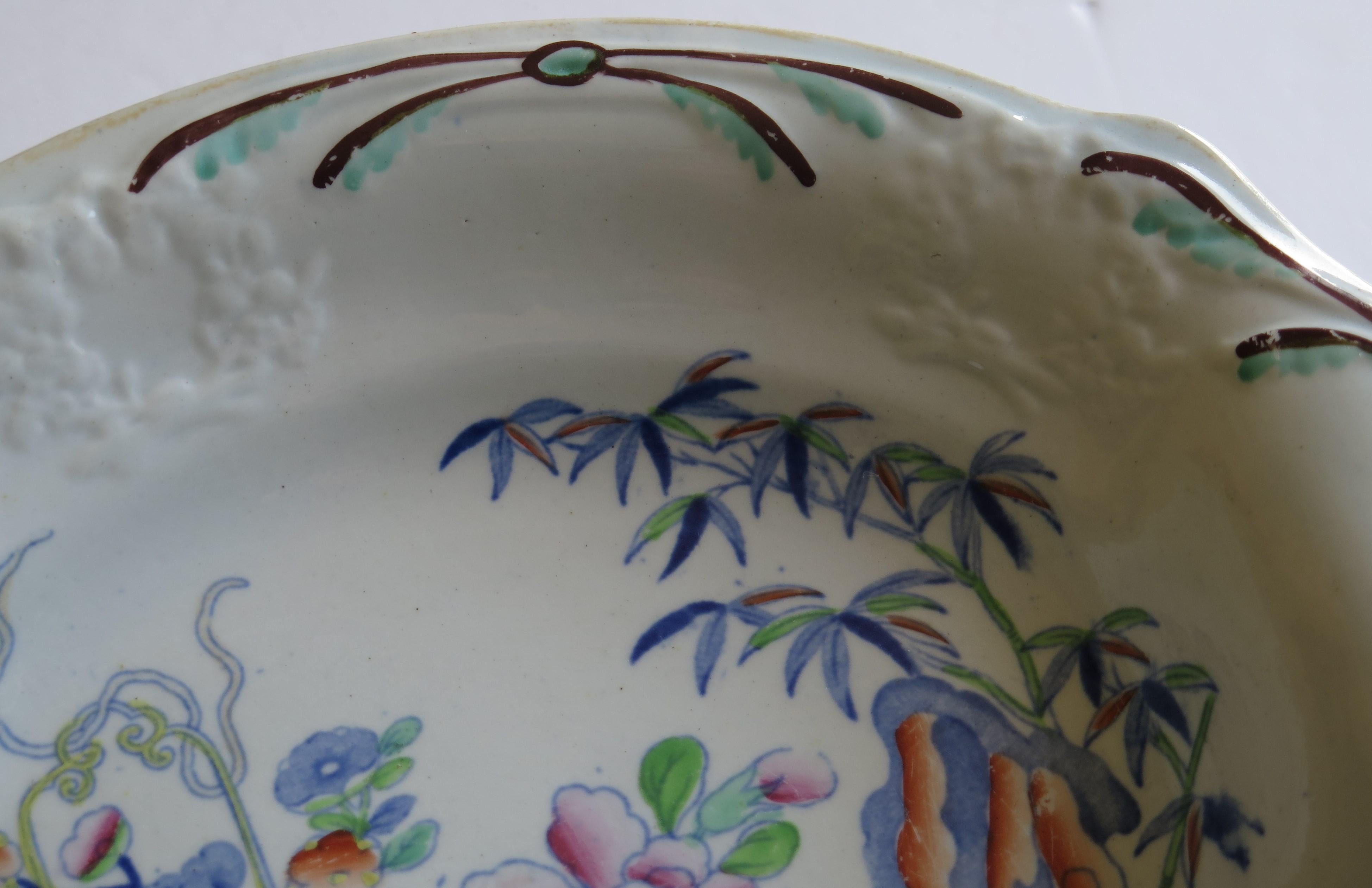 Ironstone Georgian Dish by Stephen Folch Bamboo & Basket Pattern Royal Arms Mark, Ca 1825 For Sale