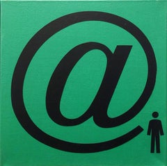 At (Black on Green), Original Painting on Canvas, Hand Signed, Framed