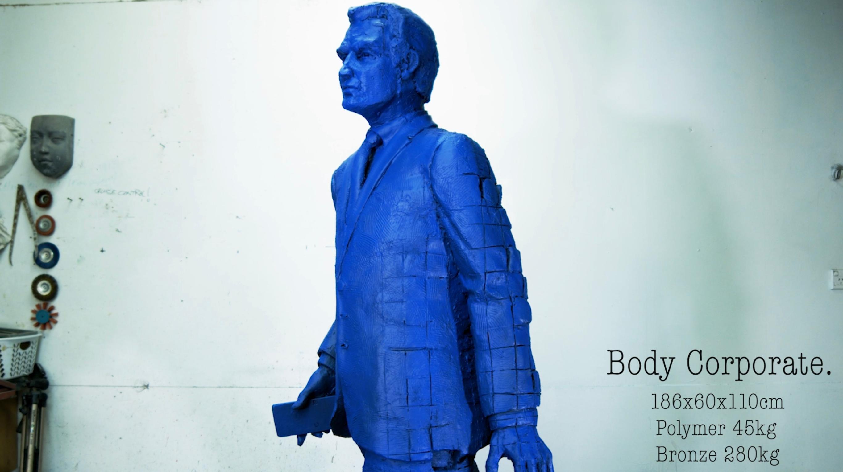 Stephen Glassborow Figurative Sculpture - Body Corporate Blue, Contemporary Bronze Sculpture