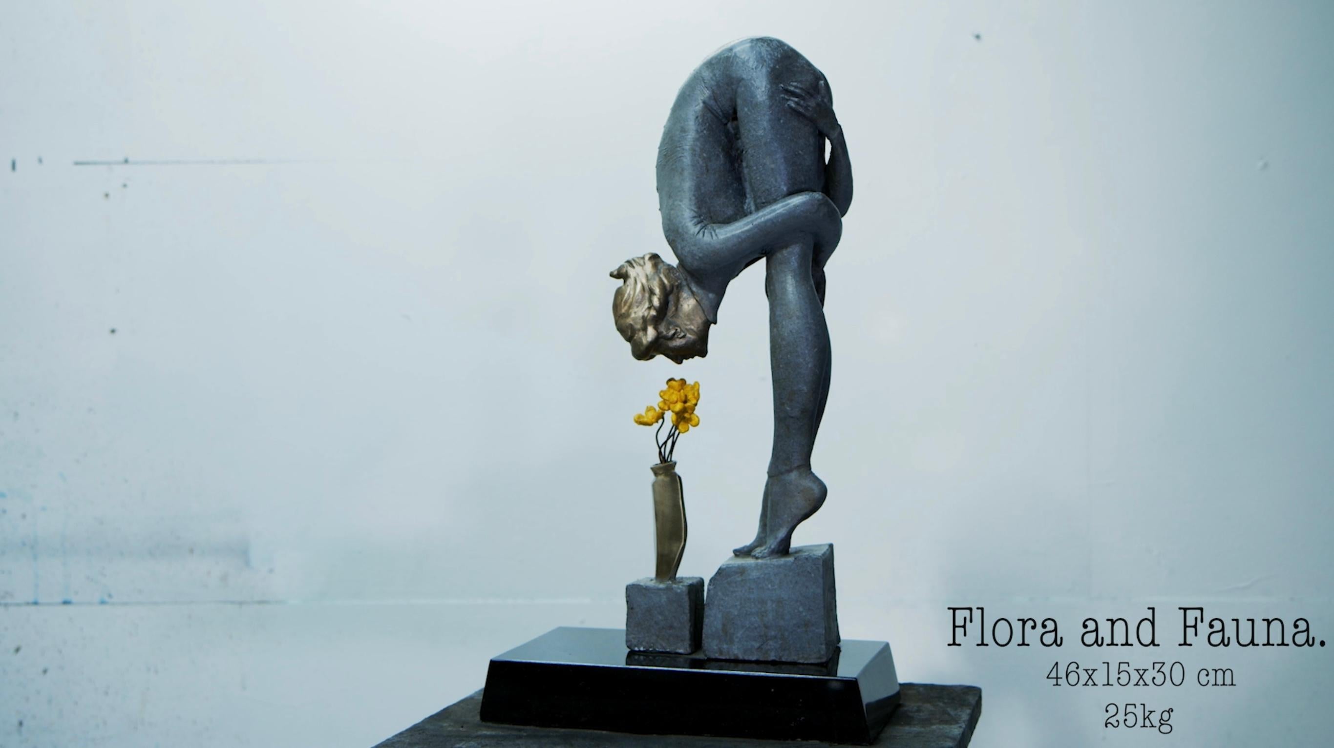 Stephen Glassborow Figurative Sculpture - Flora and Fauna, Bronze sculpture on Granite base