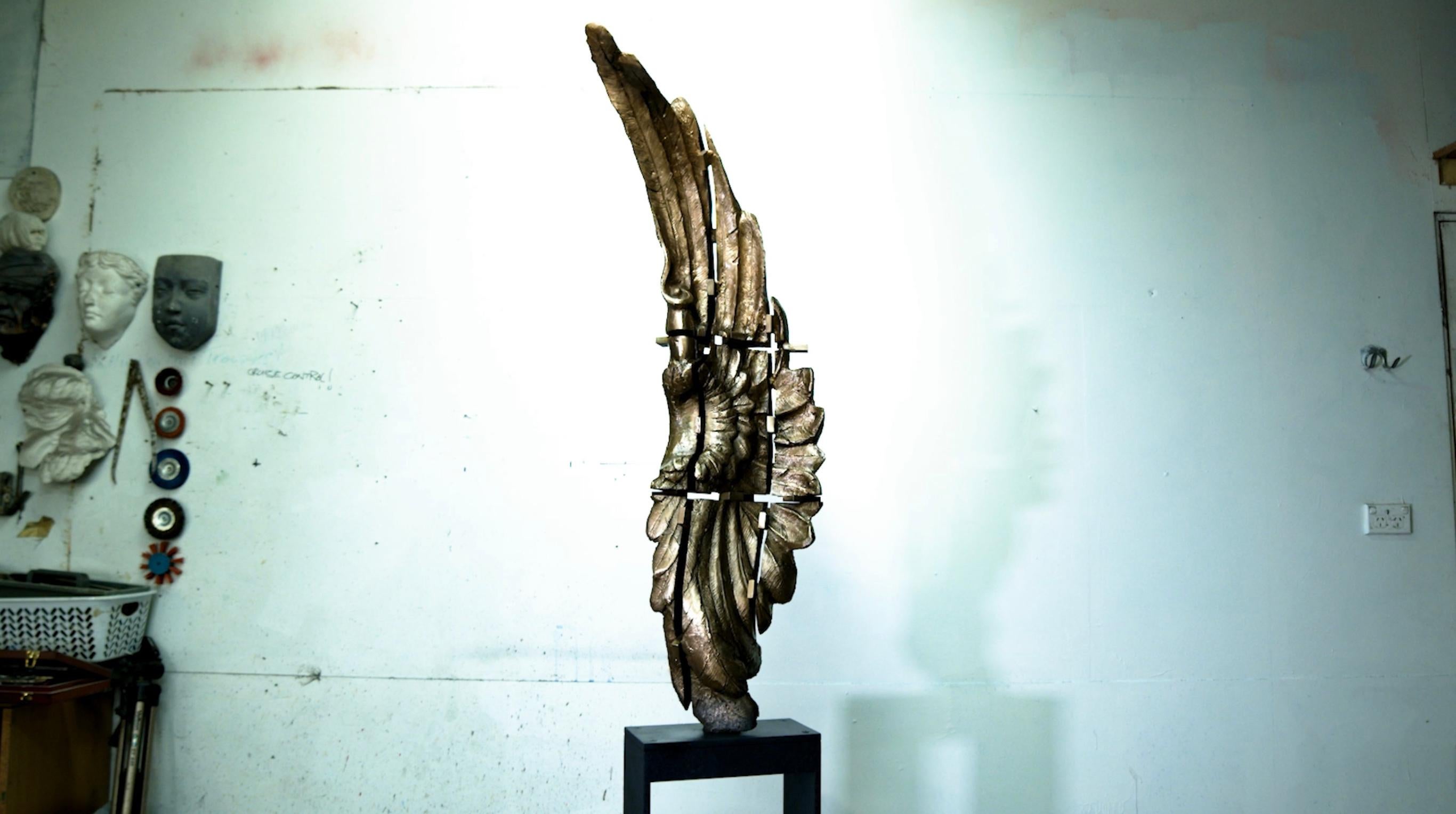 Split Wing, Zeitgenössische Bronzeskulptur auf Stahlsockel im Angebot 2