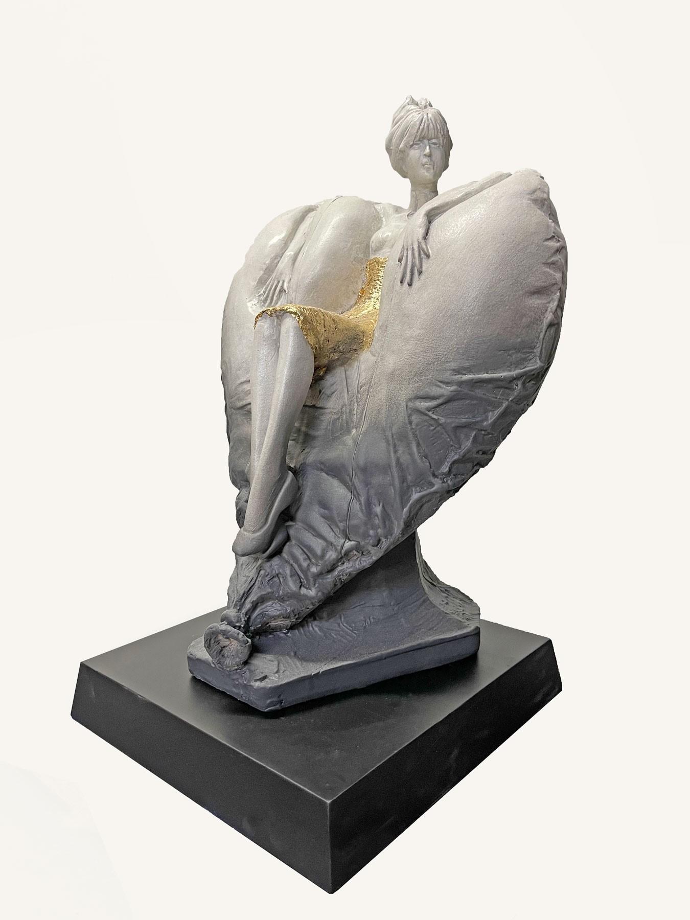 Soft Heart, Ceramic Earthenware - Black Figurative Sculpture by Stephen Glassborow