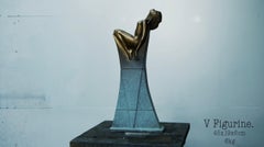 V Figurine, Contemporary Bronze Sculpture on Granite base