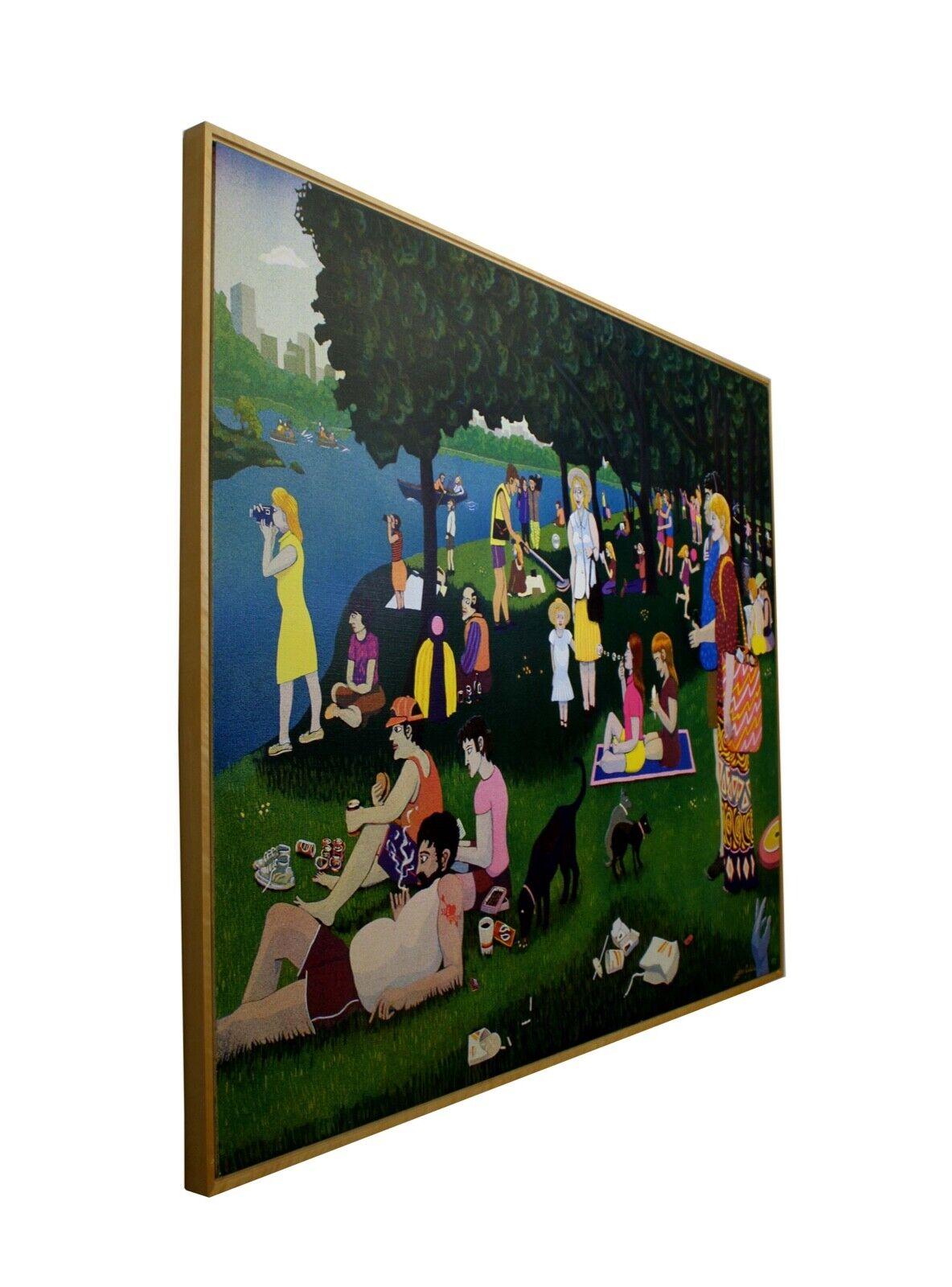 Stephen Goodfellow Signed 1988 Micropointillism Painting Homage to Seurat Framed In Good Condition In Keego Harbor, MI