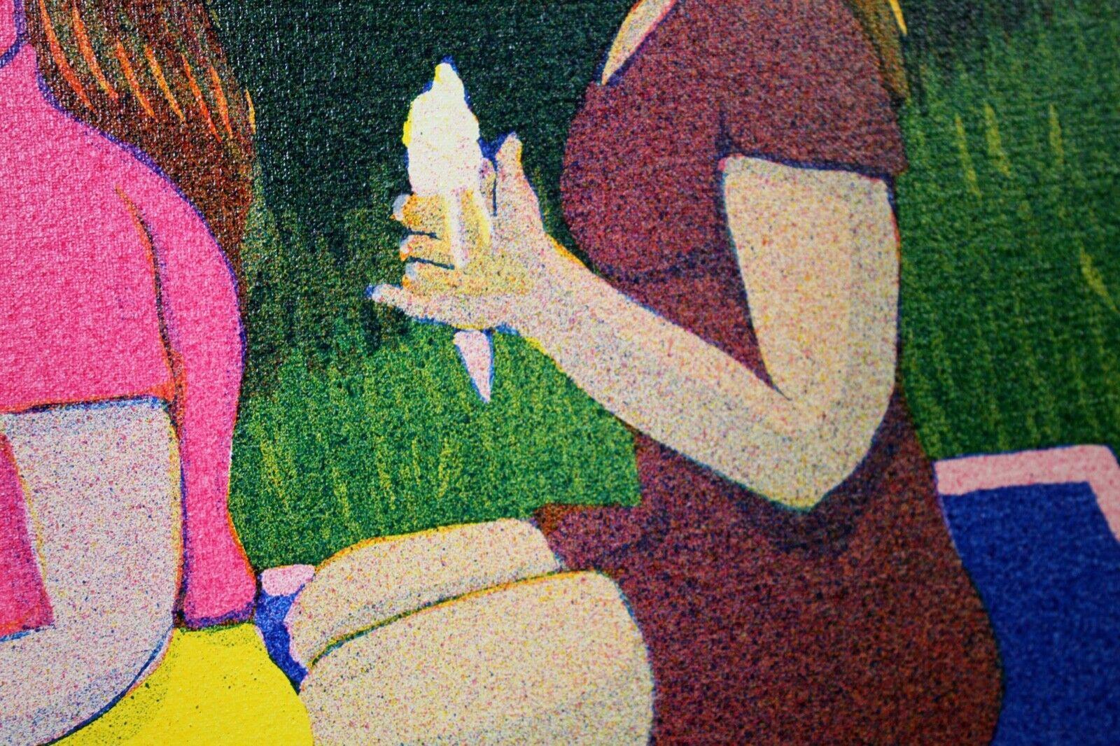 Late 20th Century Stephen Goodfellow Signed 1988 Micropointillism Painting Homage to Seurat Framed