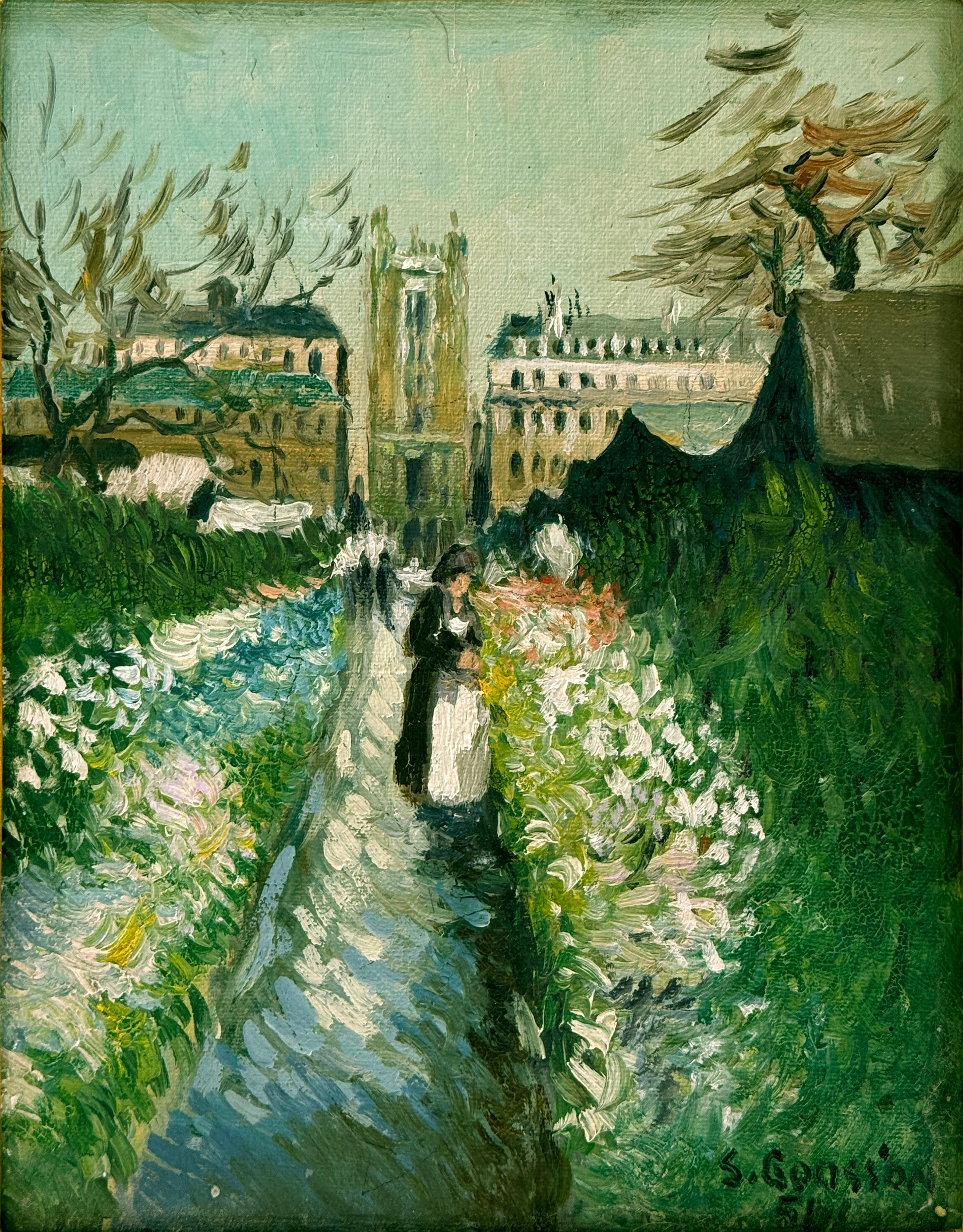 Le jardin de Daubigny Style de Vincent Van Gogh Le jardin de Daubigny par S. Goosson - Impressionnisme Painting par Stephen Goosson