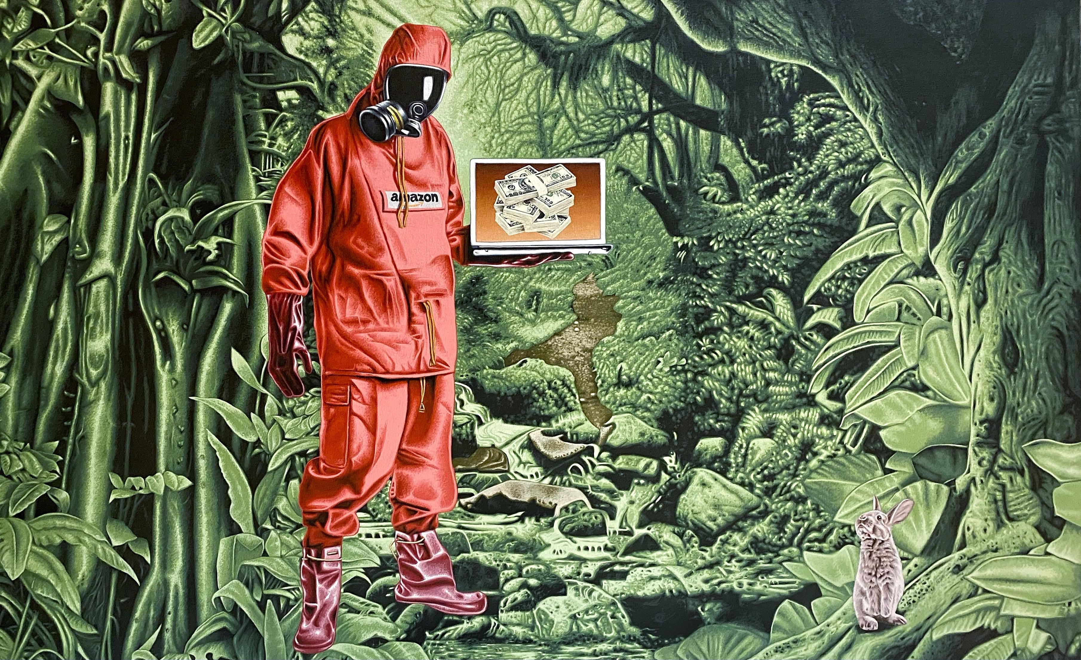 Figurative Painting di Stephen Hall - Pittura figurativa ad acrilico: "Ora abbiamo tutti i dati".