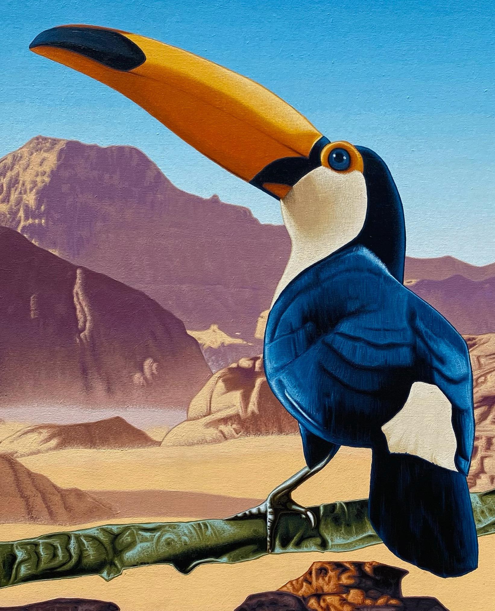 Toucan in desert: “No Mirage”  - Painting by Stephen Hall
