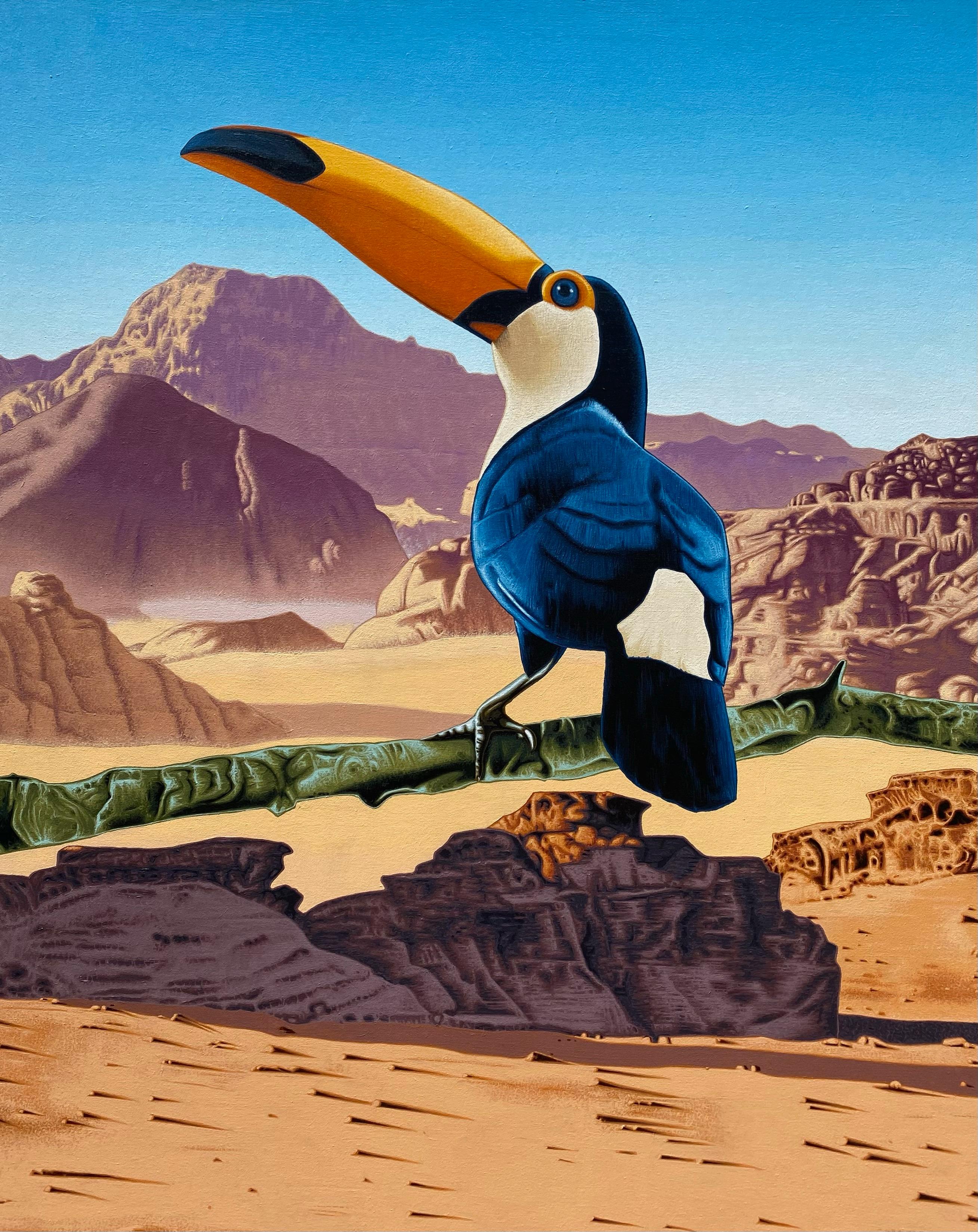 Stephen Hall Landscape Painting – Toucan in der Wüste: No Mirage 