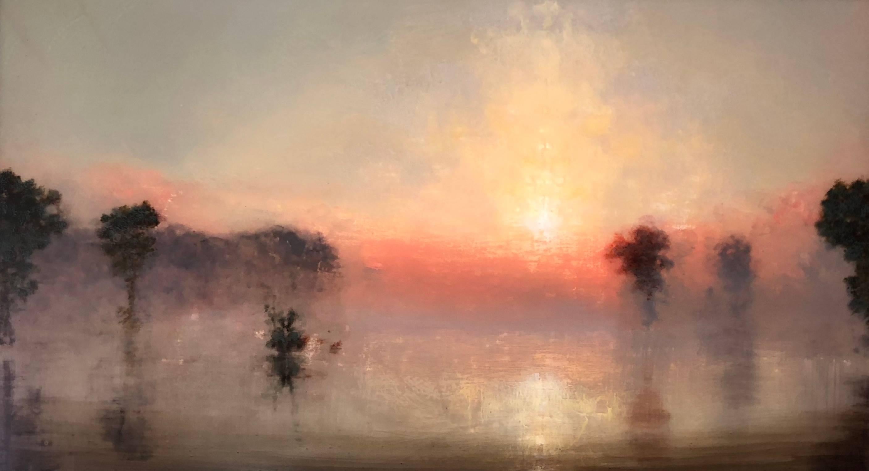 Stephen Hannock Landscape Painting - Flooded River  Luminous Dawn