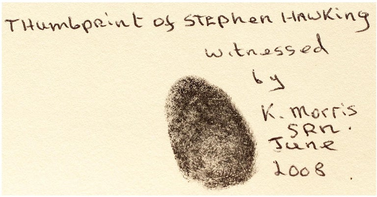 Stephen HAWKING, Brief History Of Time, SIGNED WITH THUMB PRINT OF ...