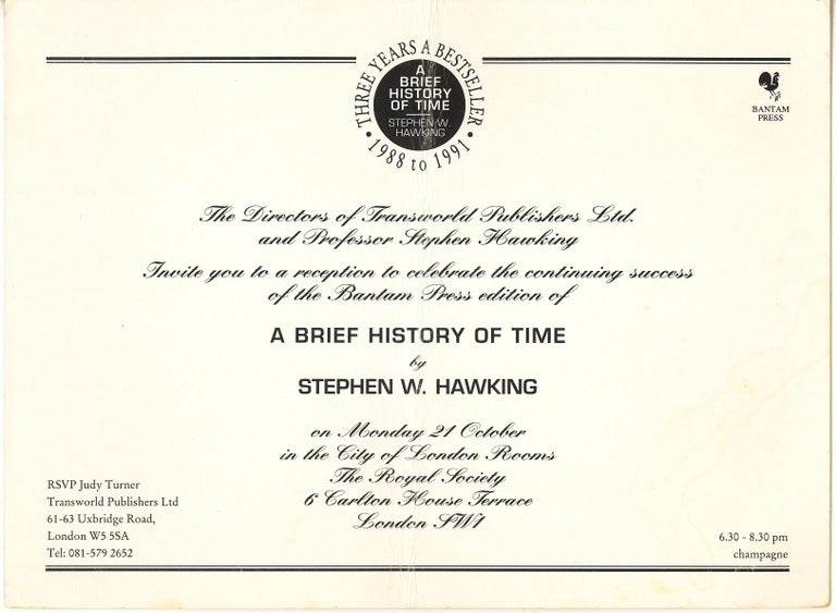Stephen HAWKING, Brief History Of Time, SIGNED WITH THUMB PRINT OF ...