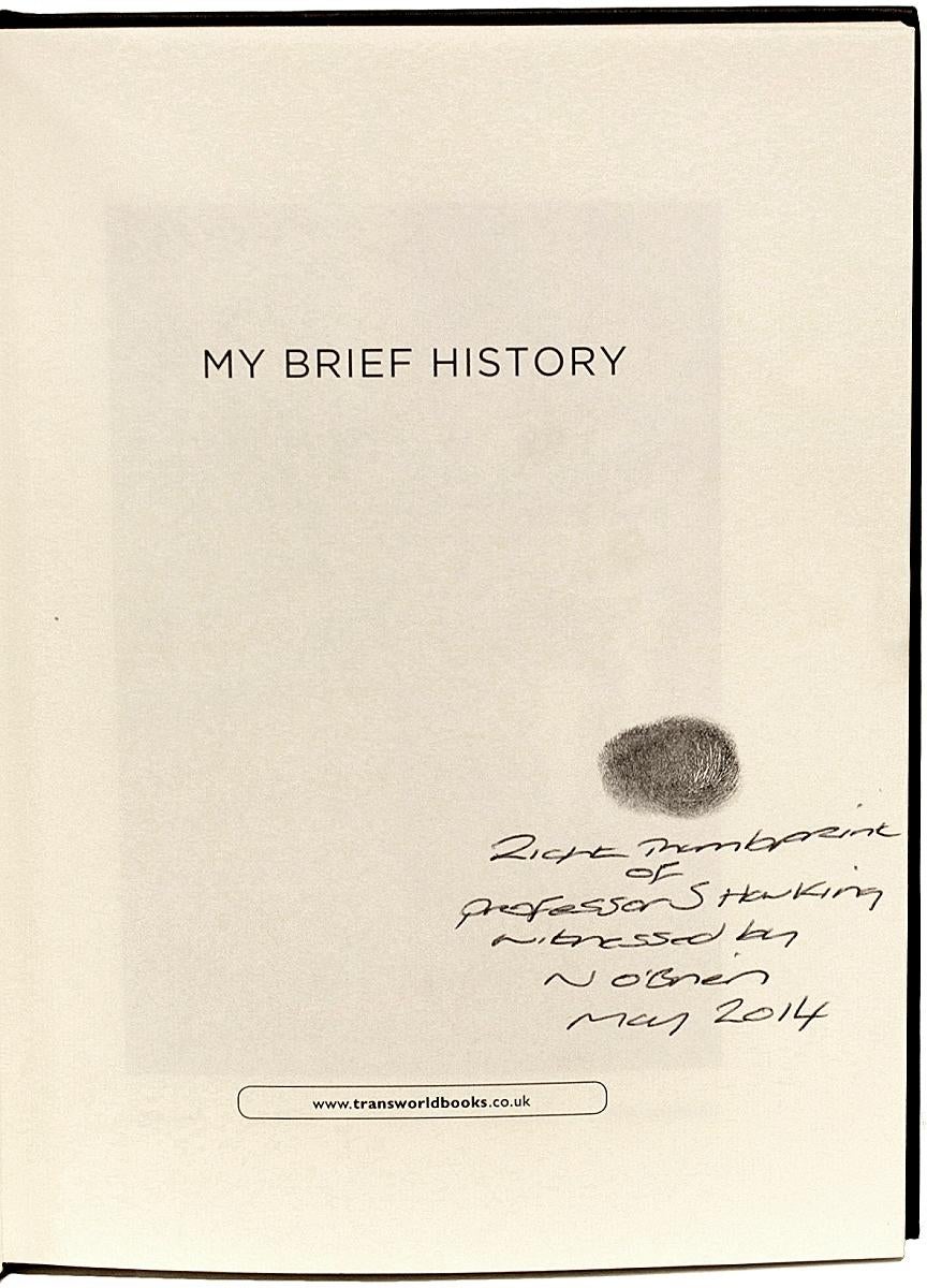 Stephen Hawking, My Brief History, 1st Ed Signed with Thumb Print of Hawking In Good Condition For Sale In Hillsborough, NJ