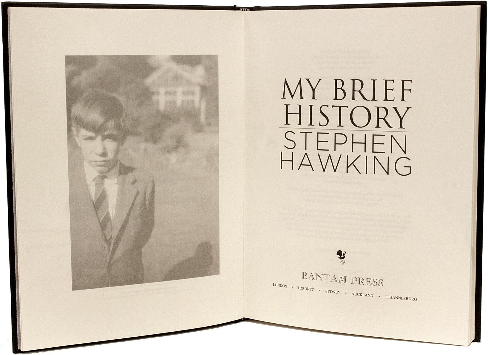 British Stephen Hawking, My Brief History, 1st Ed Signed with Thumb Print of Hawking For Sale