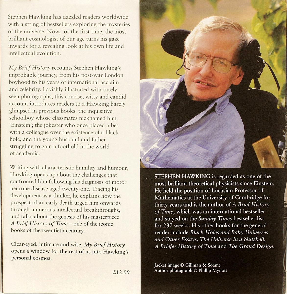 Fabric Stephen Hawking, My Brief History, 1st Ed Signed with Thumb Print of Hawking For Sale