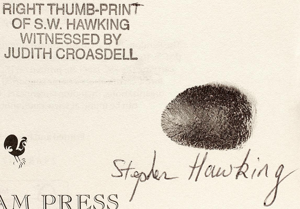 Papier Stephens HAWKING. Ma brève histoire. 1ST ED - WITH HIS BLACK INK THUMB PRINT ! en vente