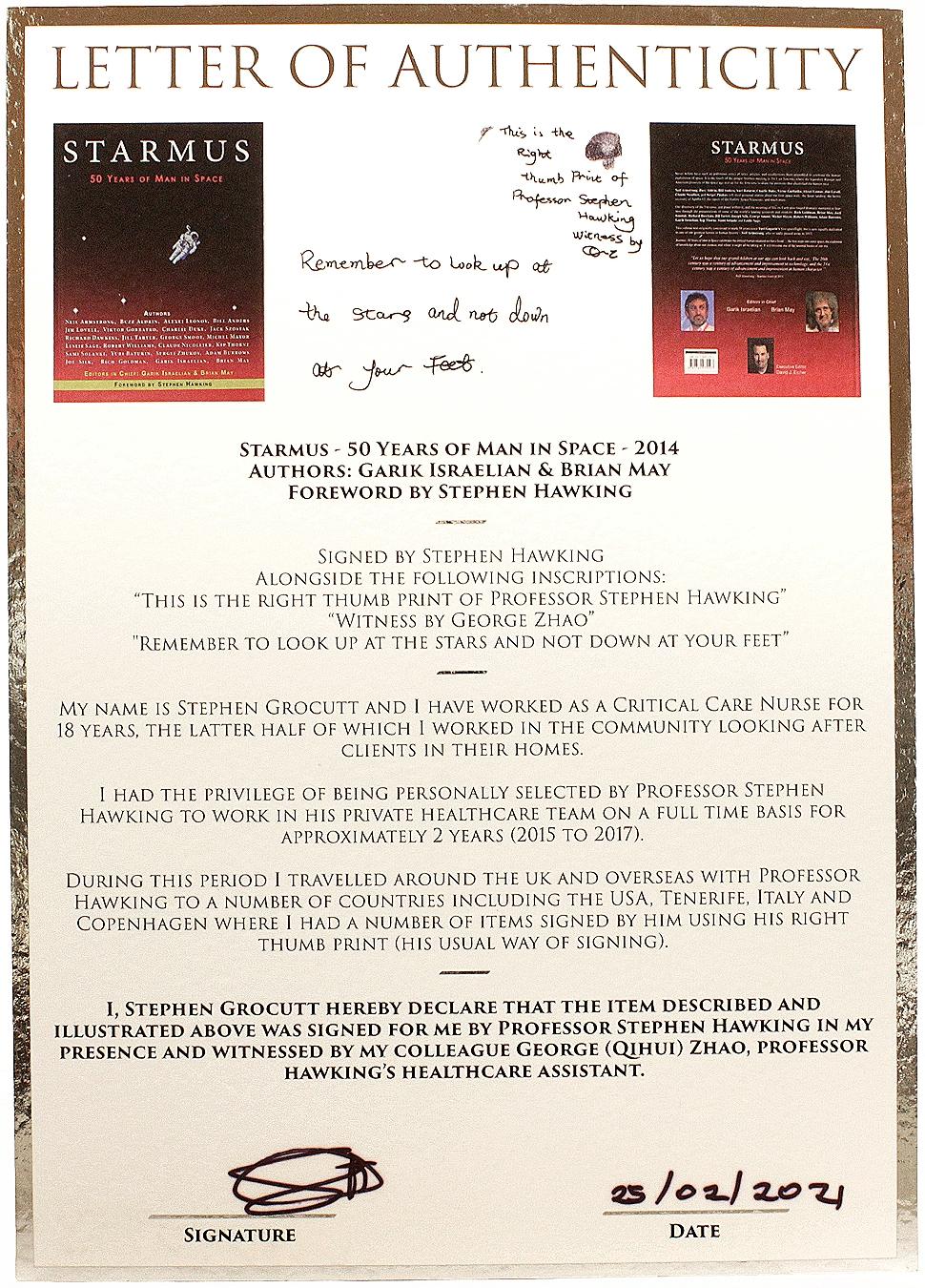 Stephens HAWKING. Starmus. 50 Years of Man in Space - HAWKING THUMB PRINT SIGNED ! en vente 1