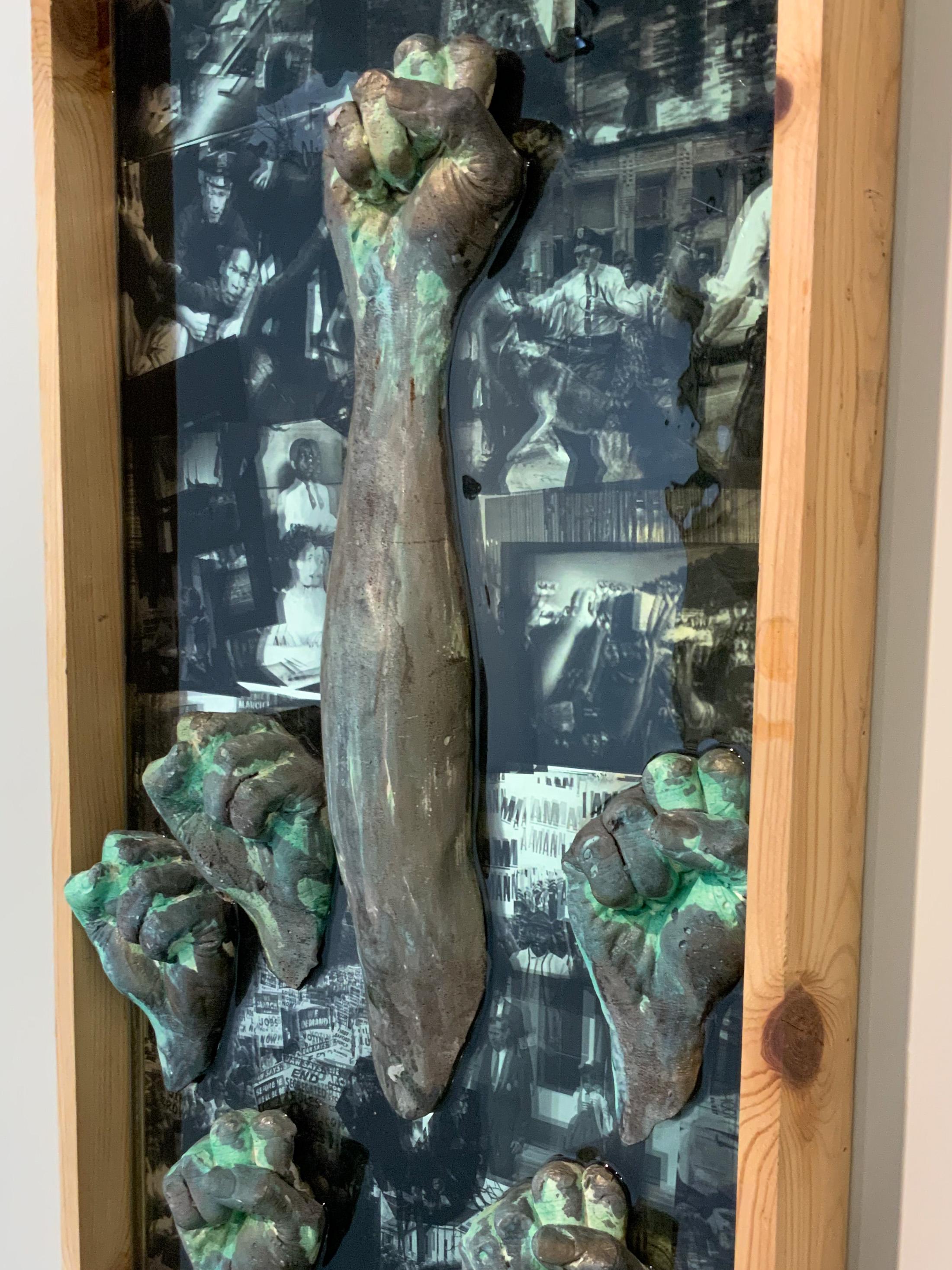 Reflect- 3D Reflective Mixed Media Narrative Cast Sculpture in Wooden Frame 1