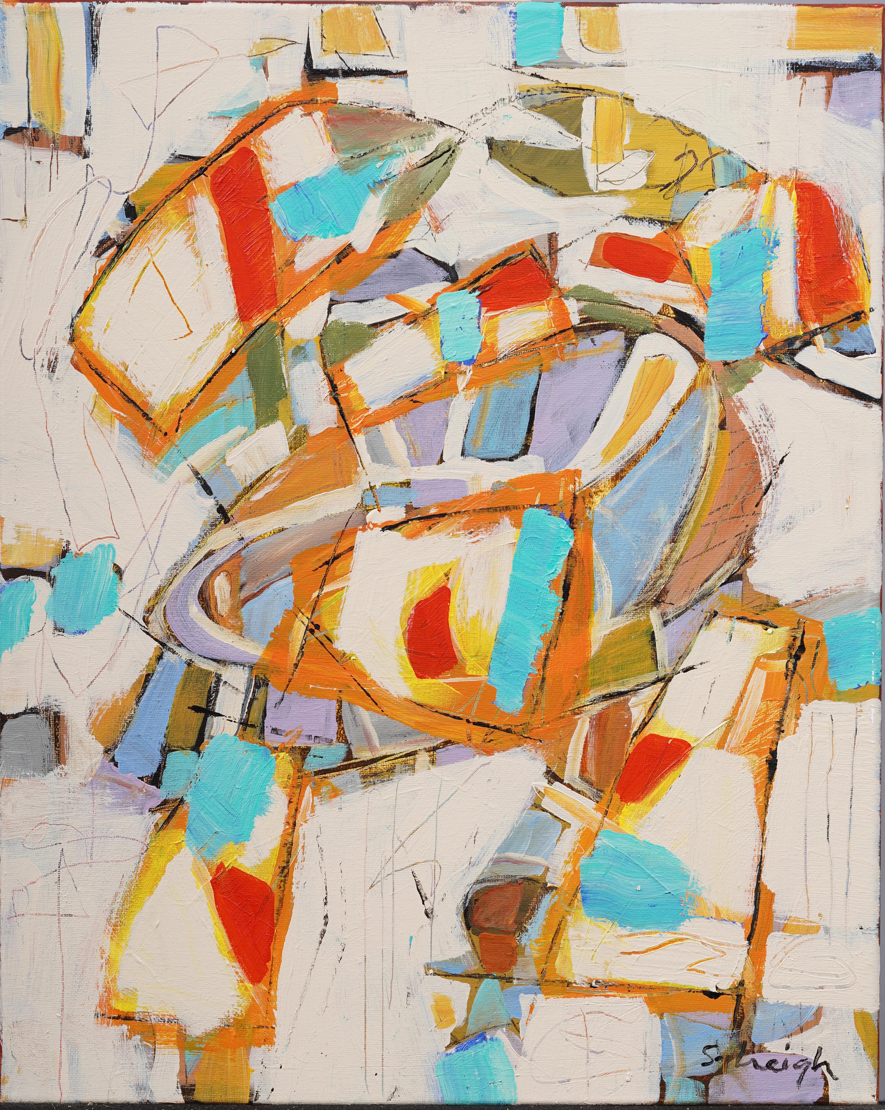 Importante pittura ad olio contemporanea modernista espressionista astratta incorniciata e rara - Painting di Stephen Heigh