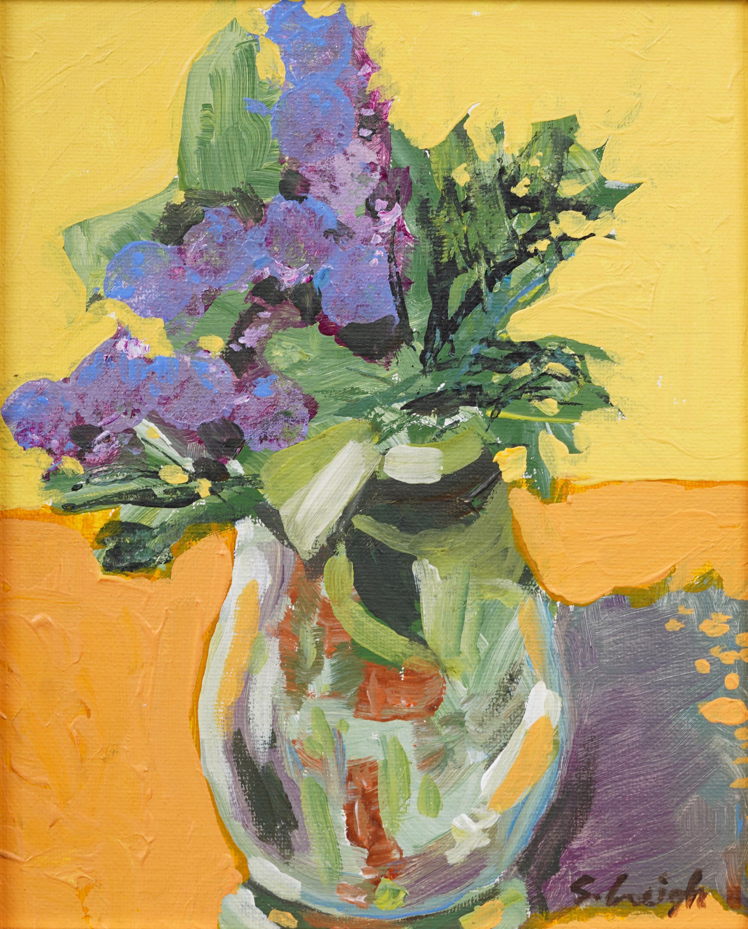 Importante pittura a olio firmata di natura morta floreale astratta contemporanea modernista - Painting Moderno di Stephen Heigh