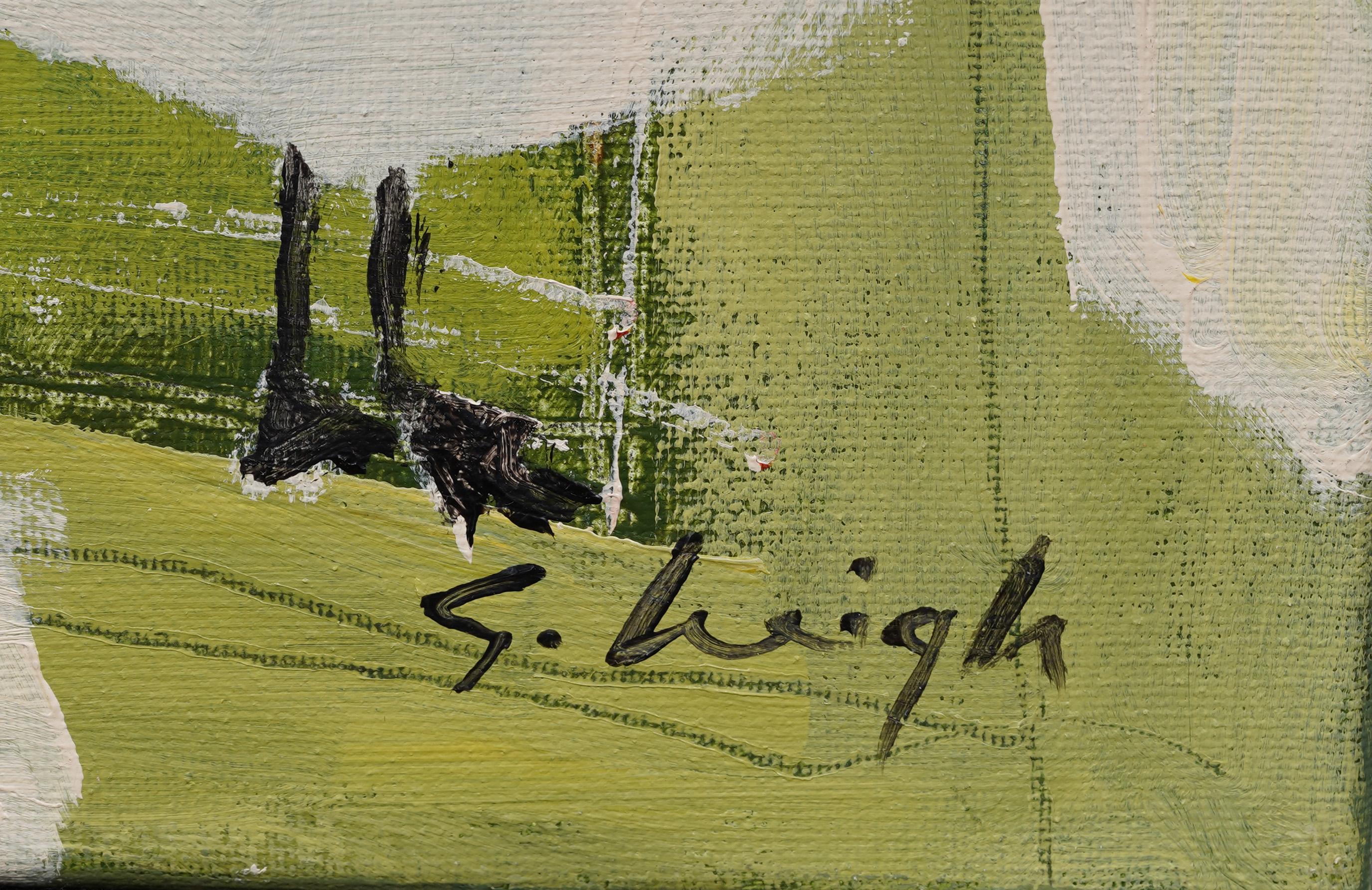 Importante dipinto ad olio di un paesaggio astratto di oche contemporanee 1