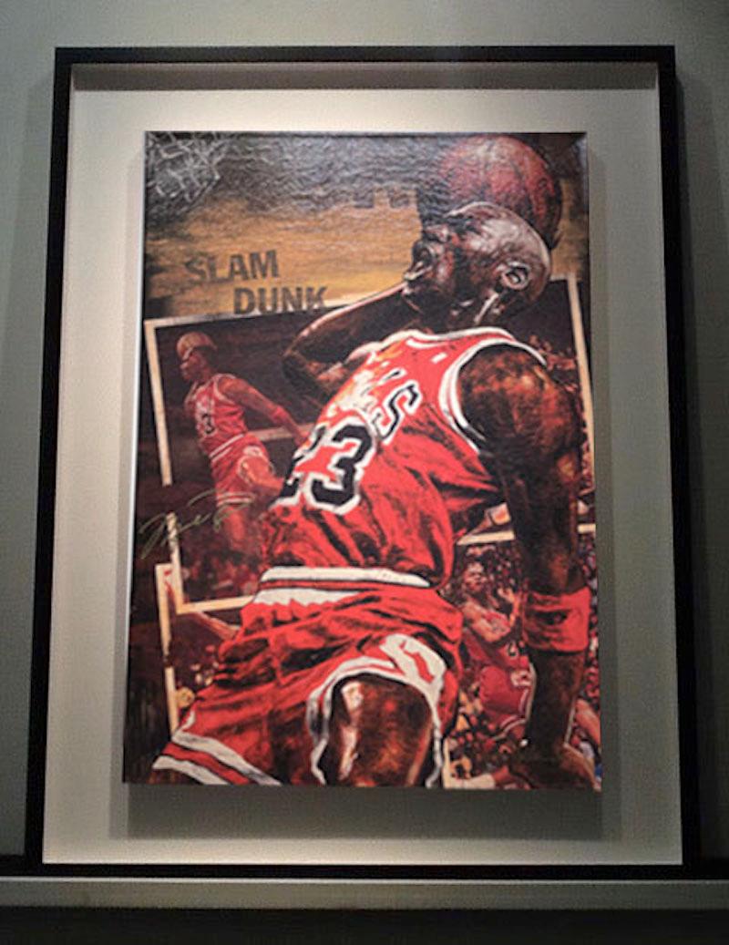 Michael Jordan, Slam Dunk (Co-Signature) - Painting by Stephen Holland