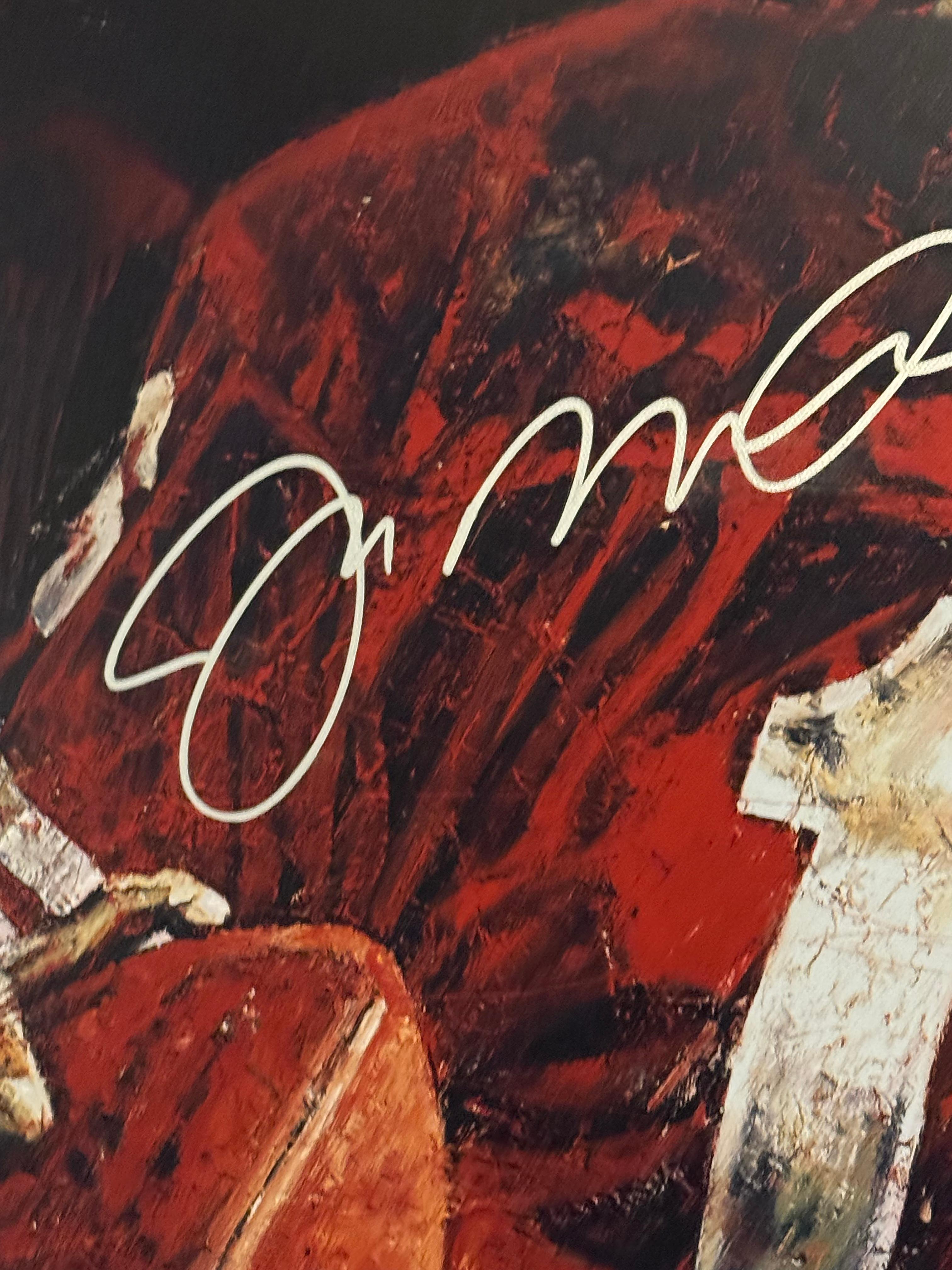 Joe Montana MP16/16 — Hand-Embellished Giclée Signed by Artist and Athlete - Black Figurative Print by Stephen Holland
