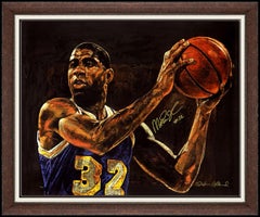 STEPHEN HOLLAND Original Giclee on CANVAS Magic Johnson Signed Basketball Art