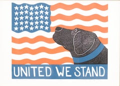 Vintage "United We Stand" Edition 32/250 USA American Flag Black Labrador Retriever Dog