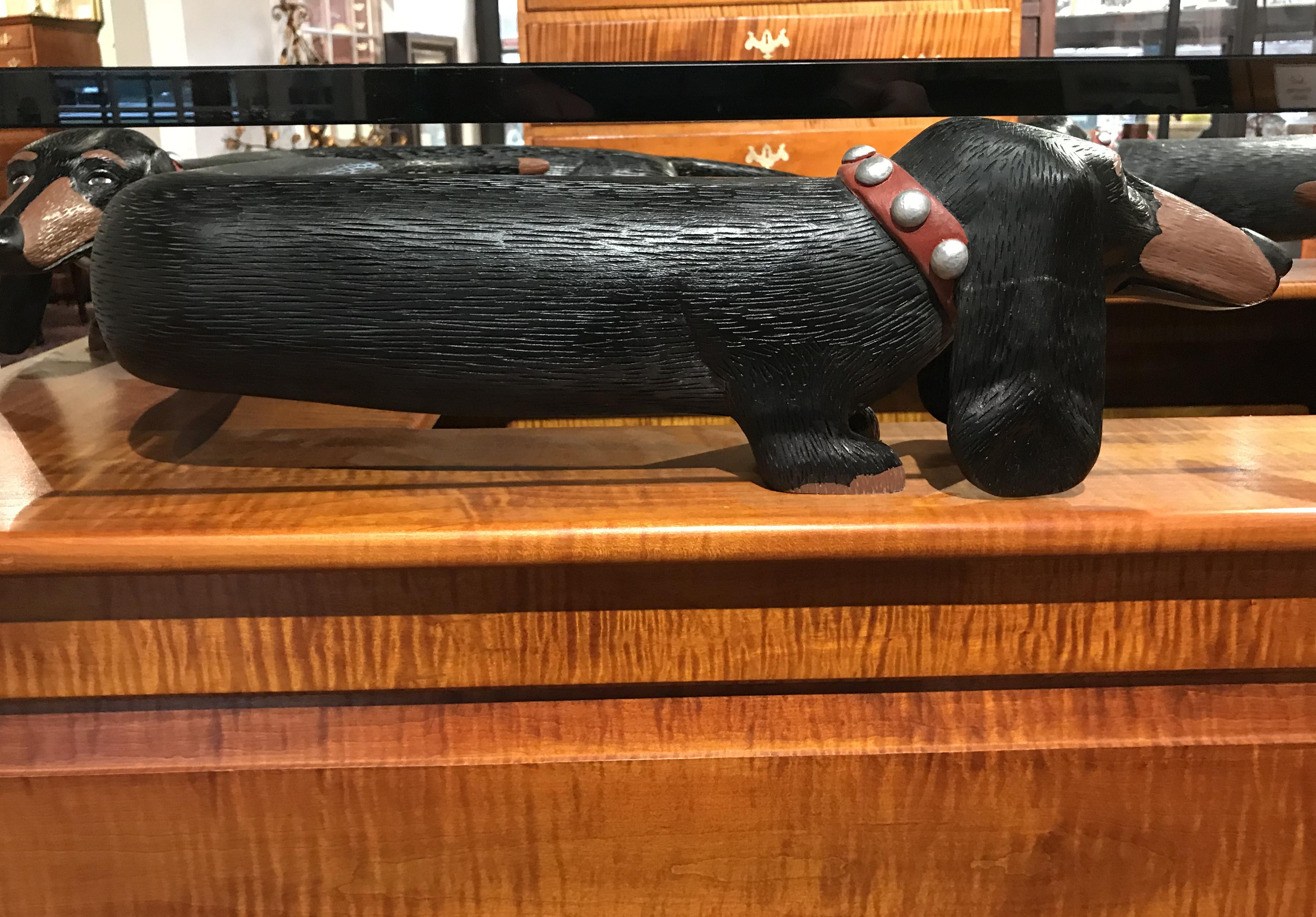 Modern Stephen Huneck Folk Art Figured Maple Coffee Table with Dachshund Dog Motif