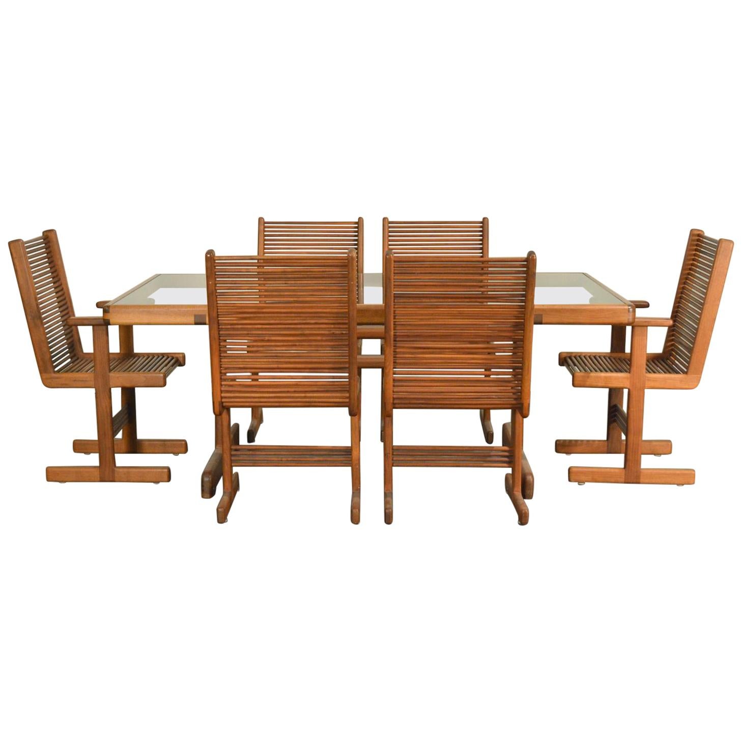 Stephen Hynson Post-Modern Handcrafted Walnut Dining Set w/Table & 6 Chairs