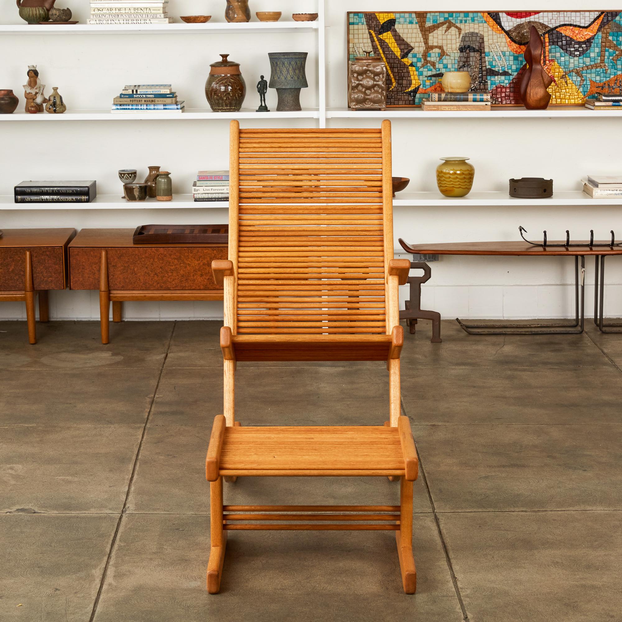 Post-Modern Stephen Hynson Oak Dowel Rocking Chair and Ottoman