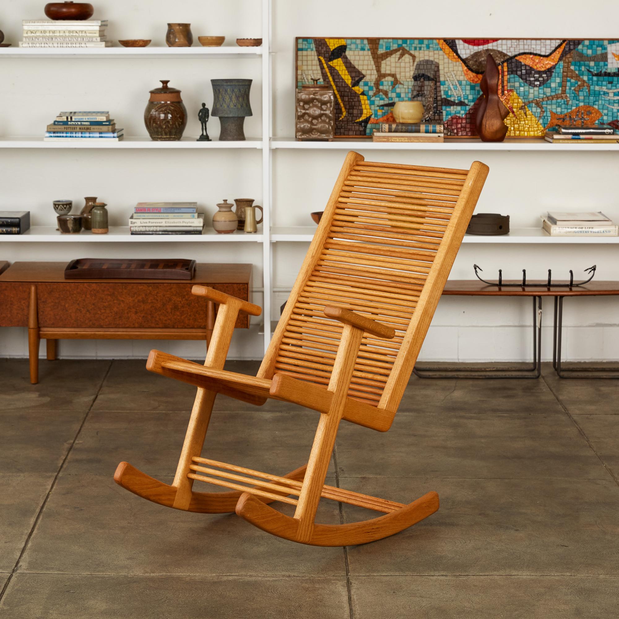 American Stephen Hynson Oak Dowel Rocking Chair and Ottoman