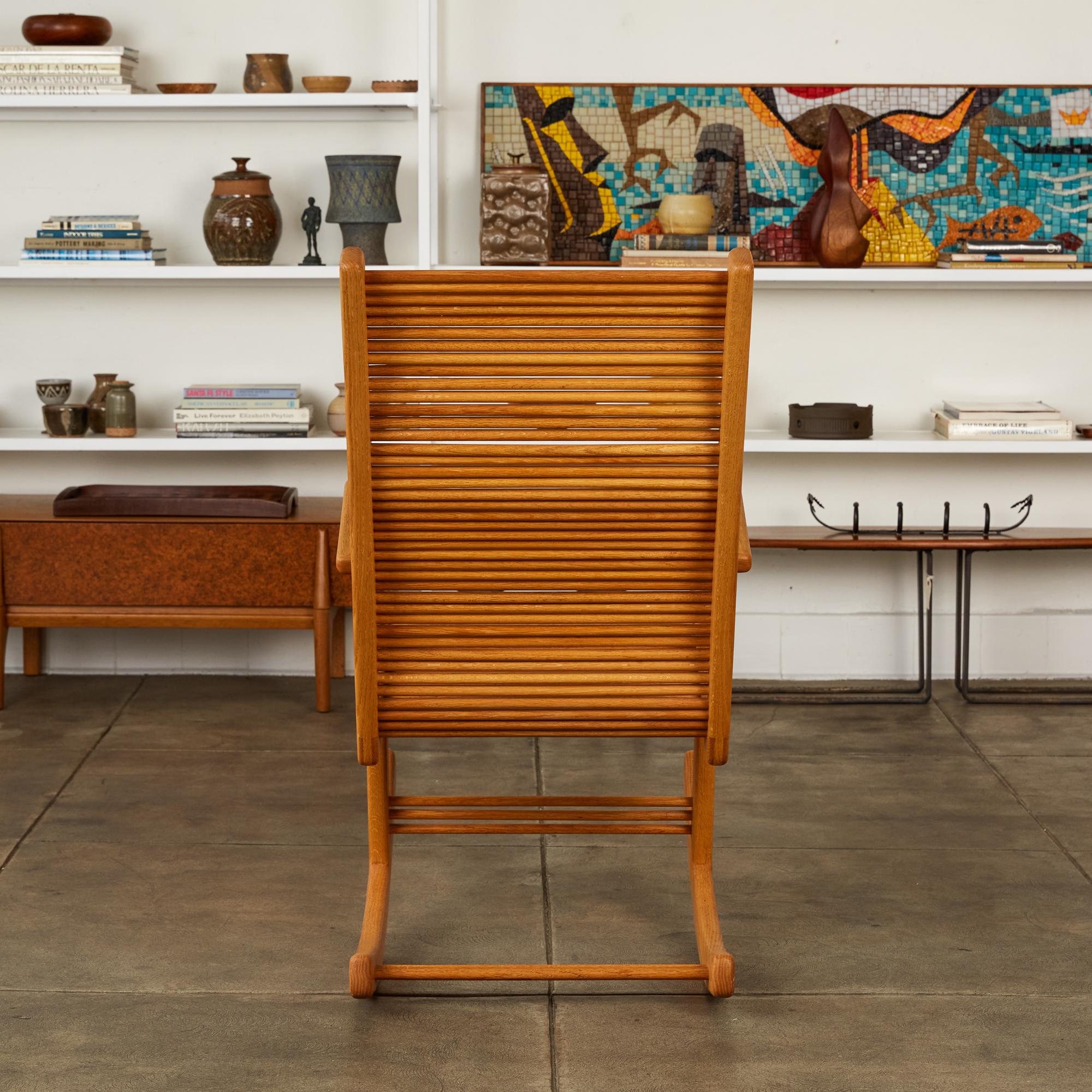 Stephen Hynson Oak Dowel Rocking Chair and Ottoman In Excellent Condition In Los Angeles, CA