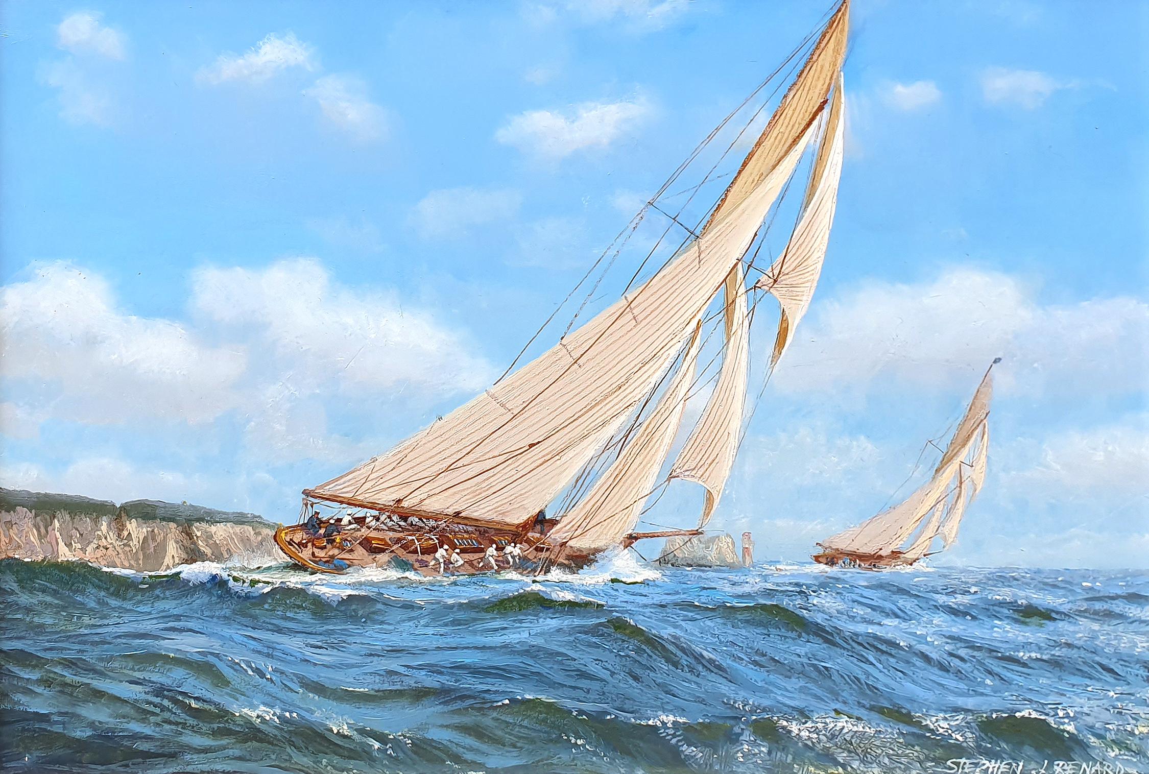 Britannia & Navahoe Off The Needles - Painting by Stephen J. Renard