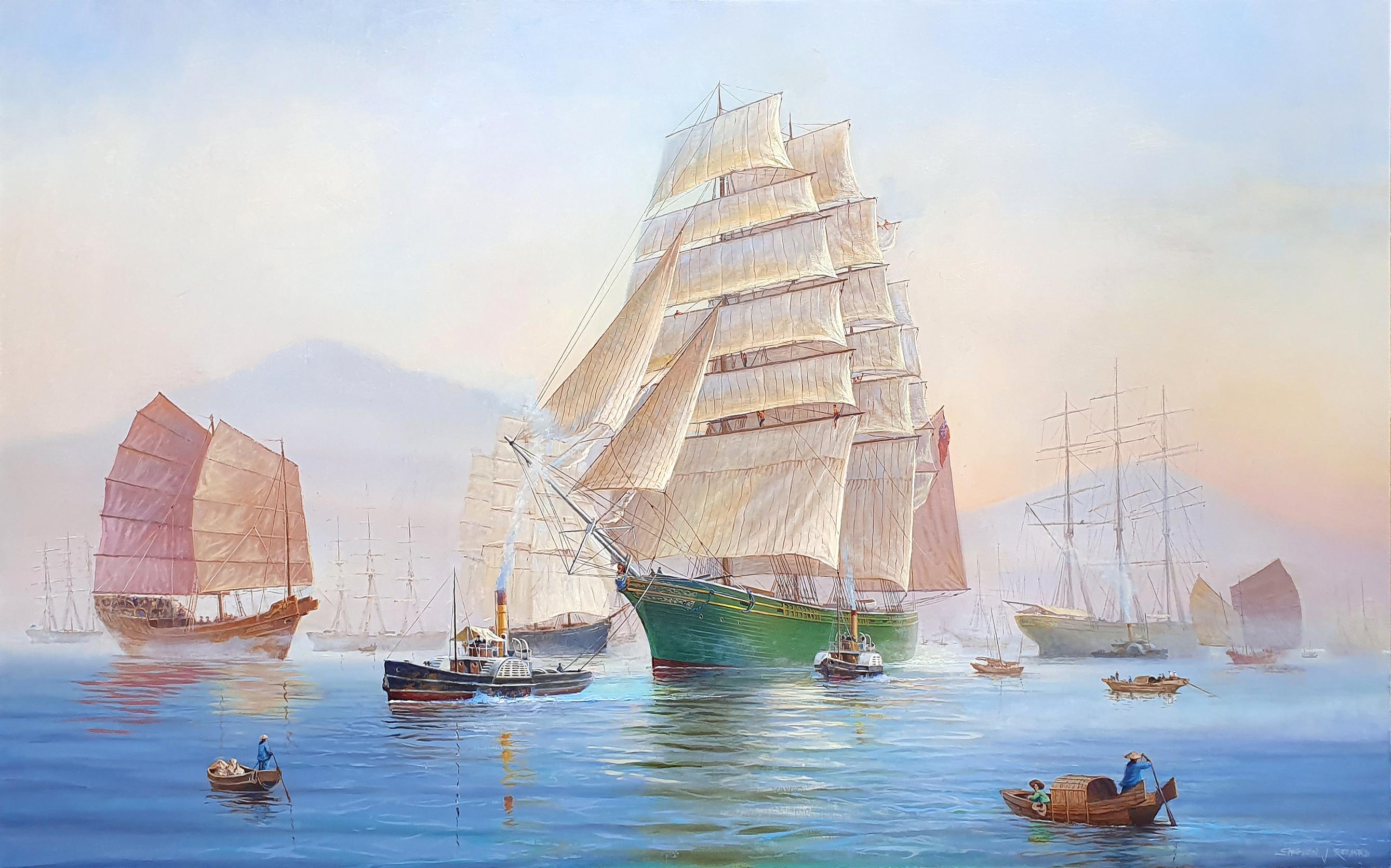 Clipper 'Thermopylae' leaving Fuchow at Dawn - Painting by Stephen J. Renard