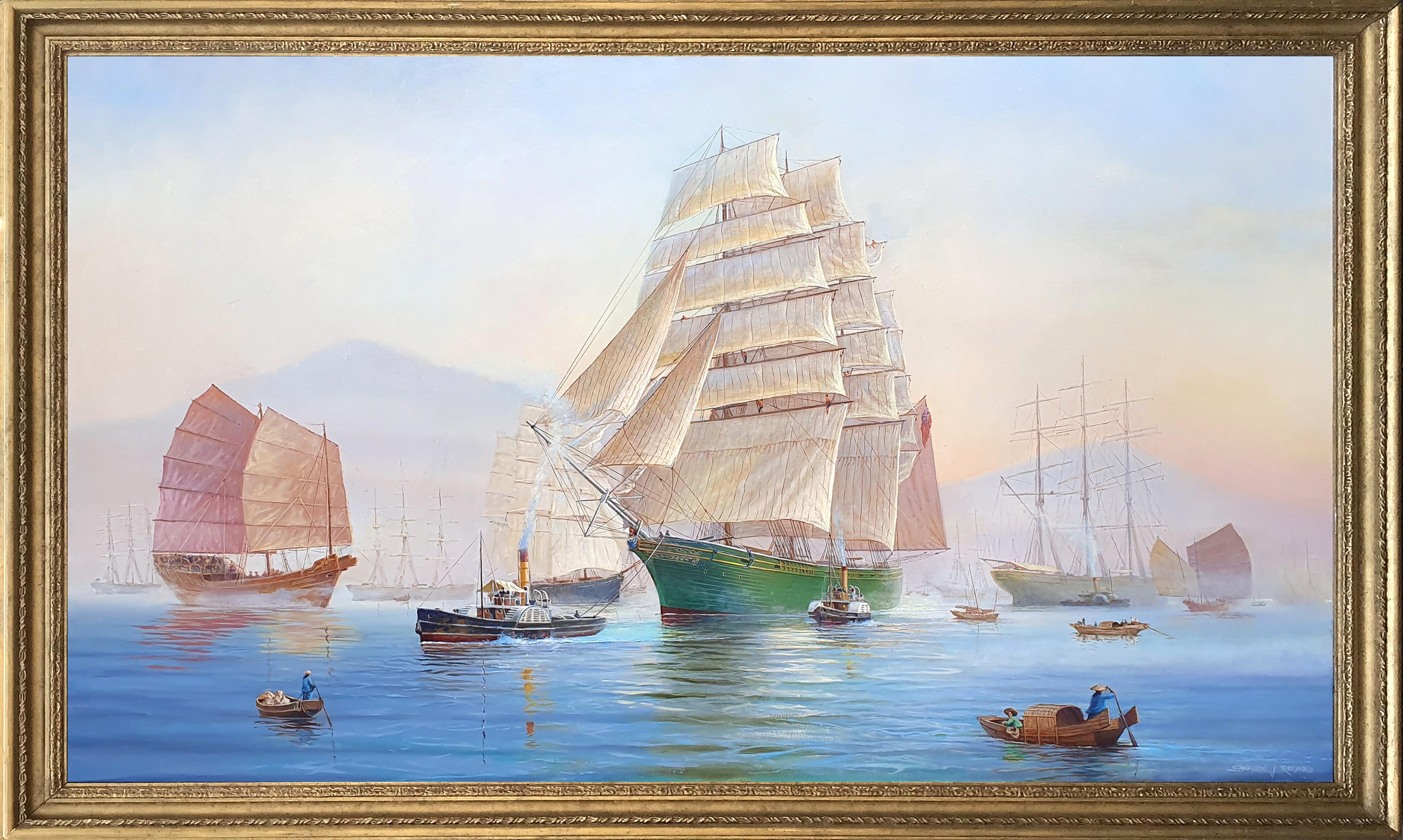 Stephen J. Renard Landscape Painting - Clipper 'Thermopylae' leaving Fuchow at Dawn