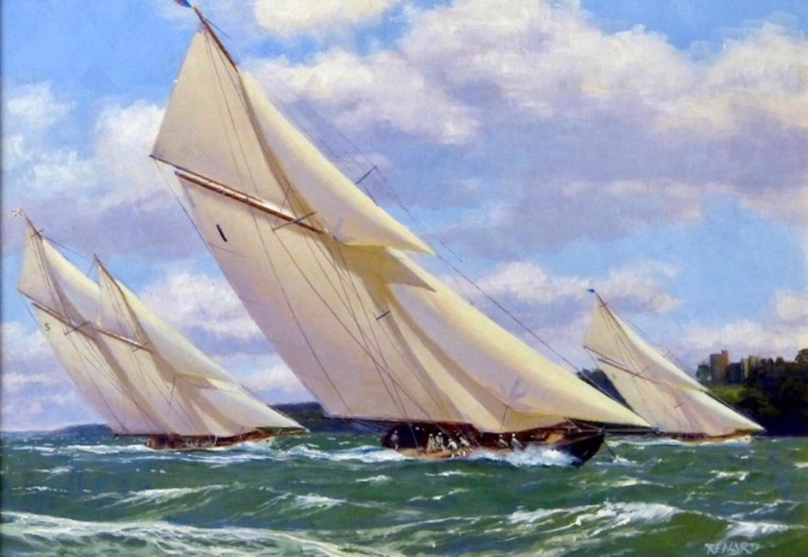 Yachts Racing off Norris Castle - Painting by Stephen J. Renard