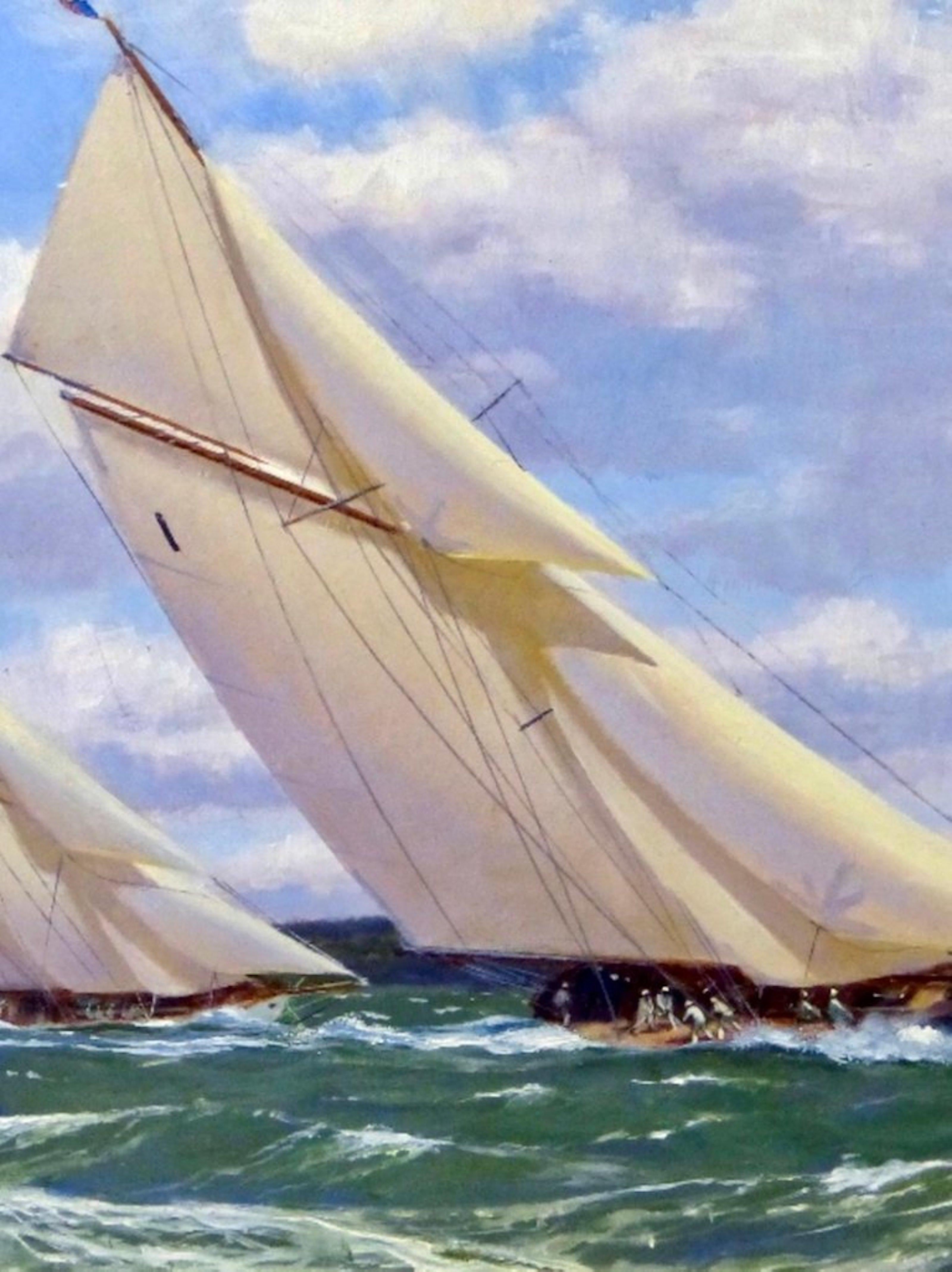 Yachts Racing off Norris Castle - Brown Landscape Painting by Stephen J. Renard