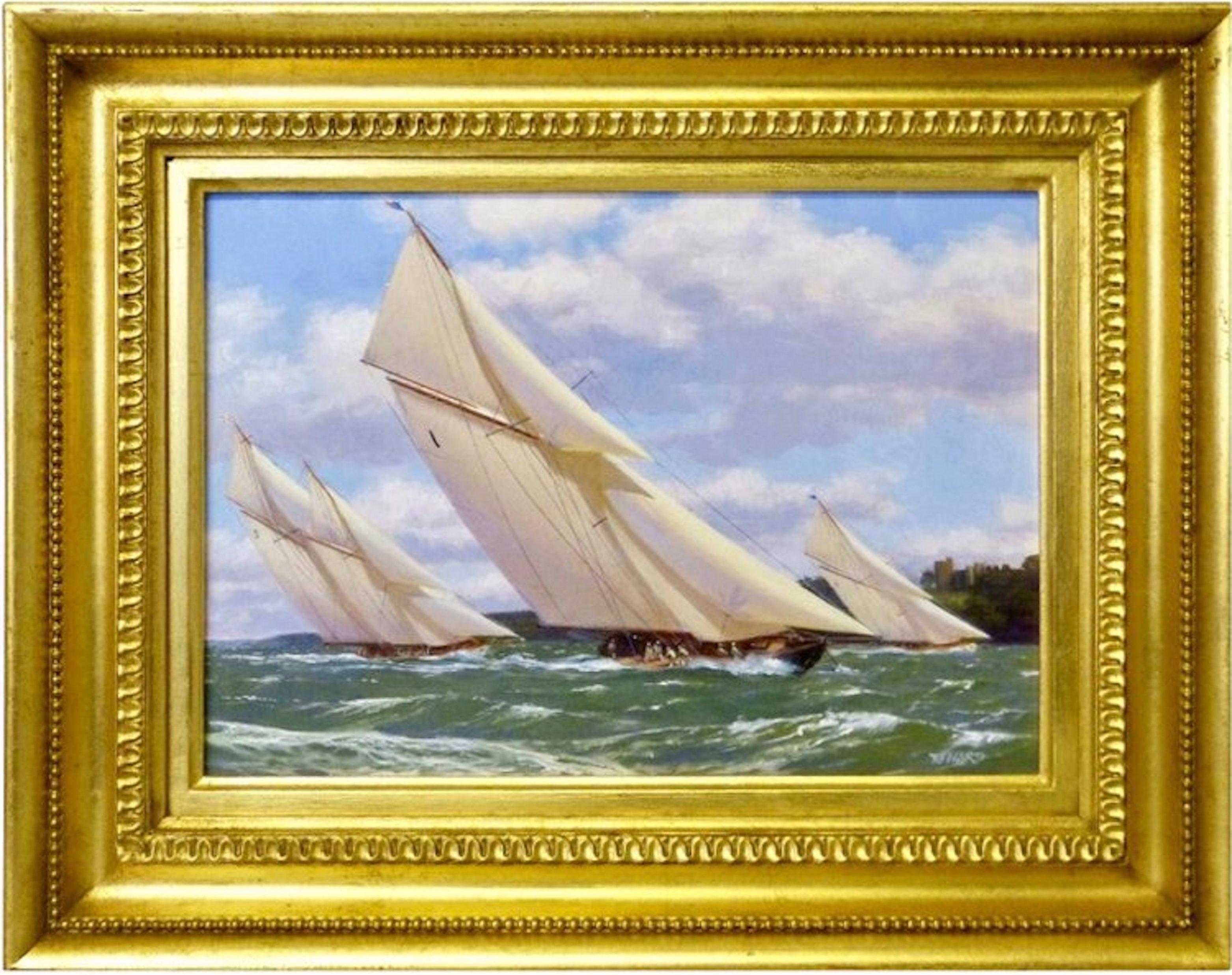 Stephen J. Renard Landscape Painting - Yachts Racing off Norris Castle